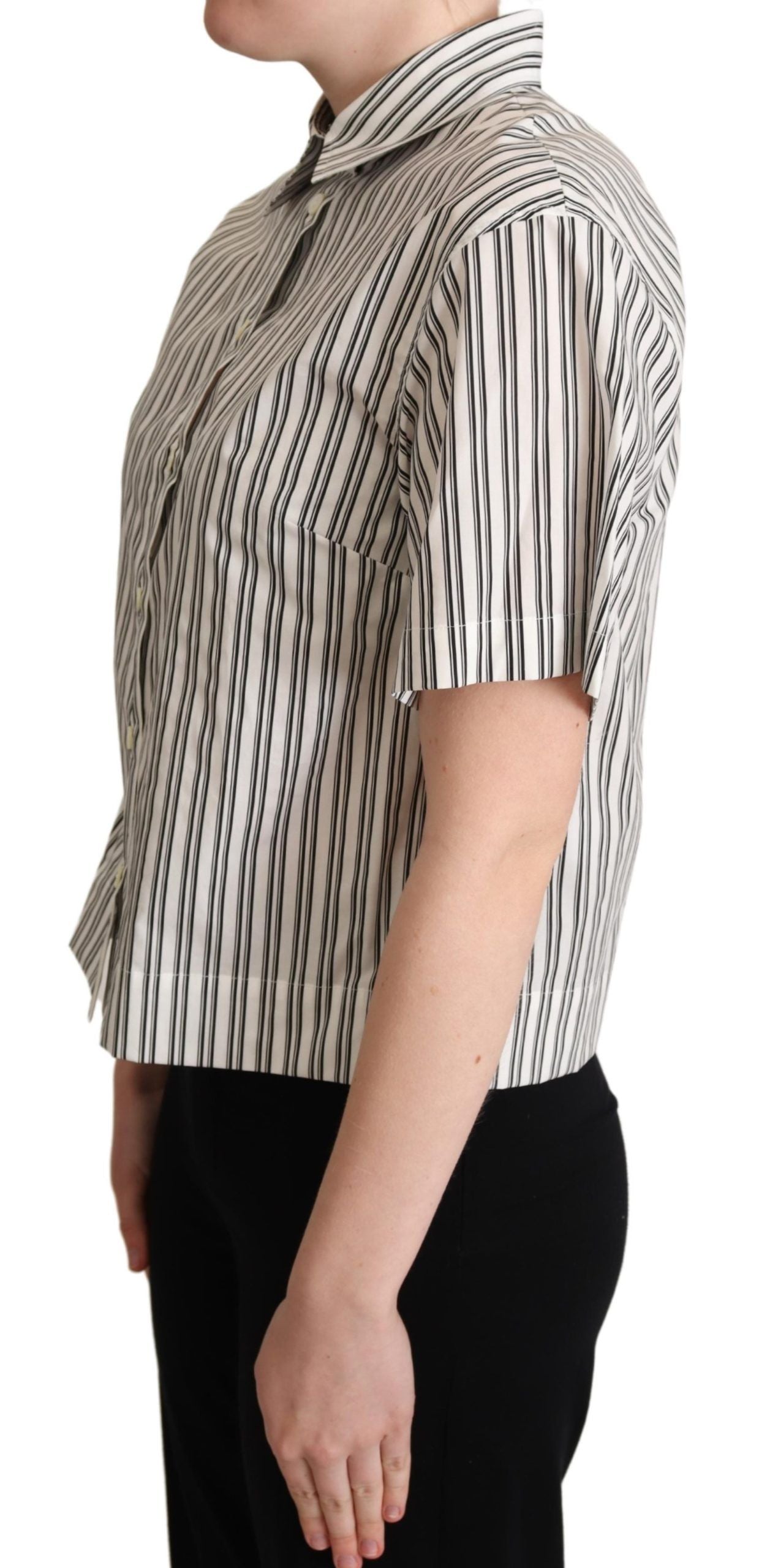 Dolce & Gabbana Weiß Schwarz Gestreiftes Hemd Bluse Top-2