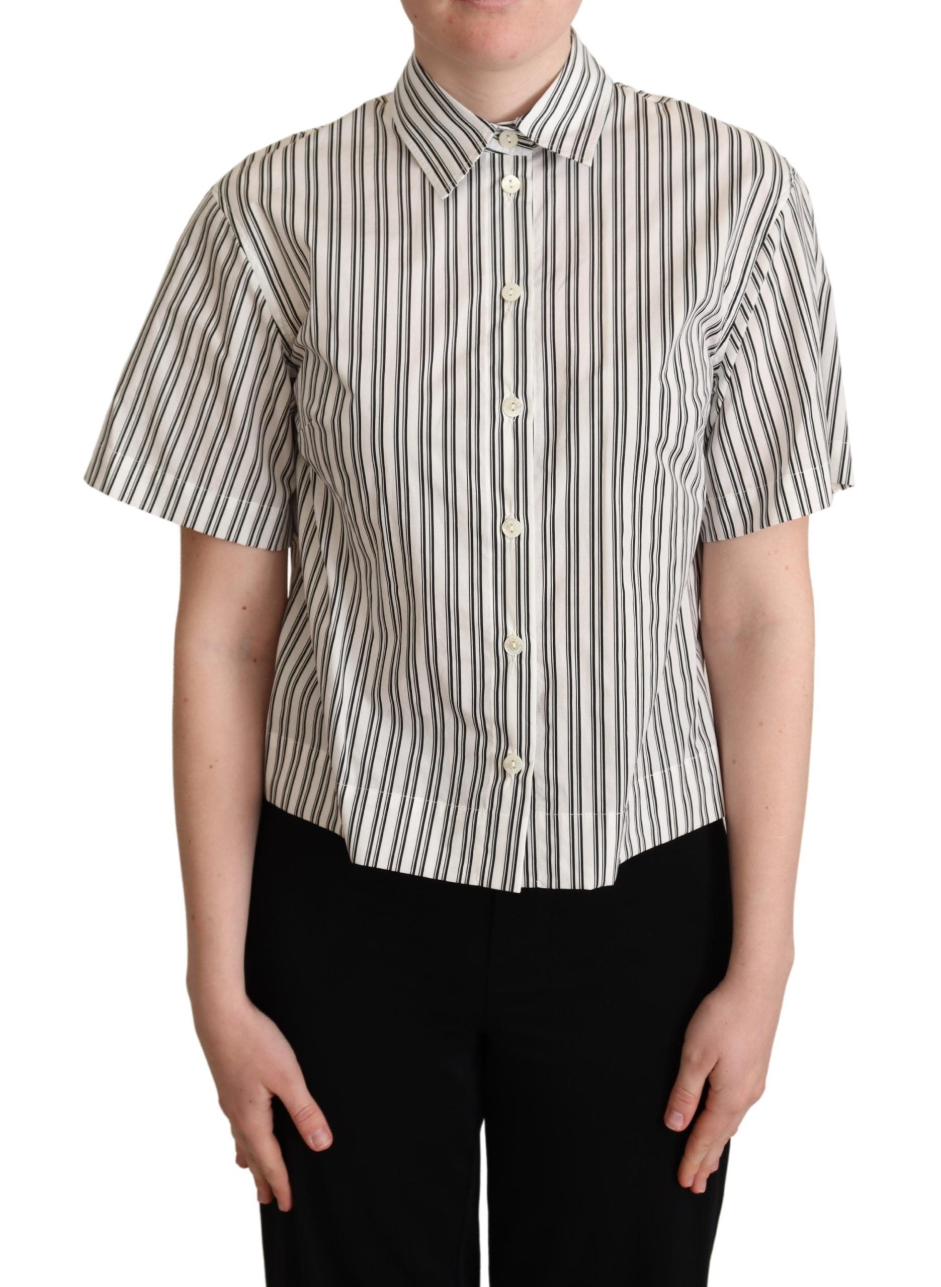Dolce & Gabbana Weiß Schwarz Gestreiftes Hemd Bluse Top-1