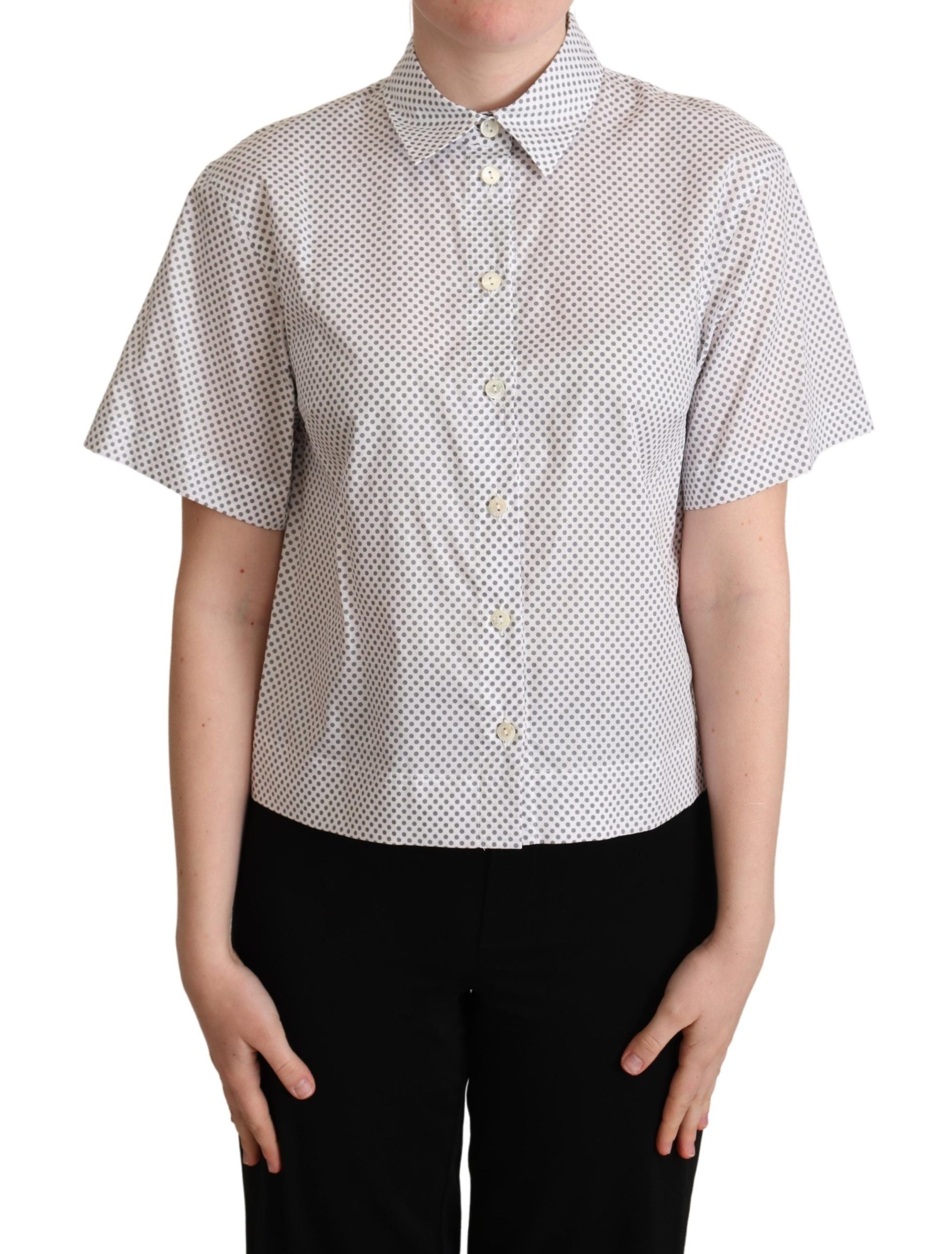 Dolce & Gabbana Weißes Graues Polka Dots Hemd mit Knopfleiste-1