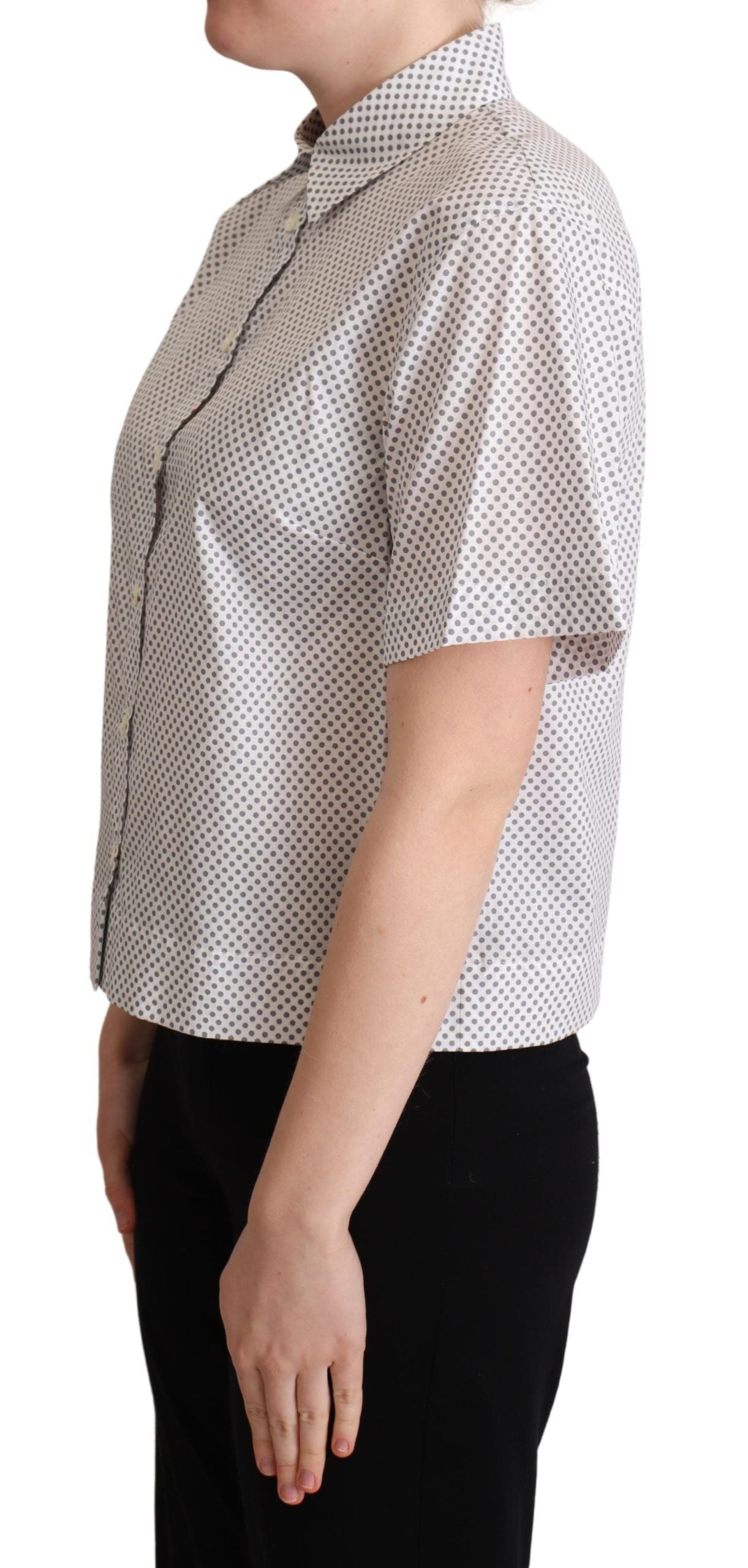 Dolce & Gabbana Weißes Graues Polka Dots Hemd mit Knopfleiste-2