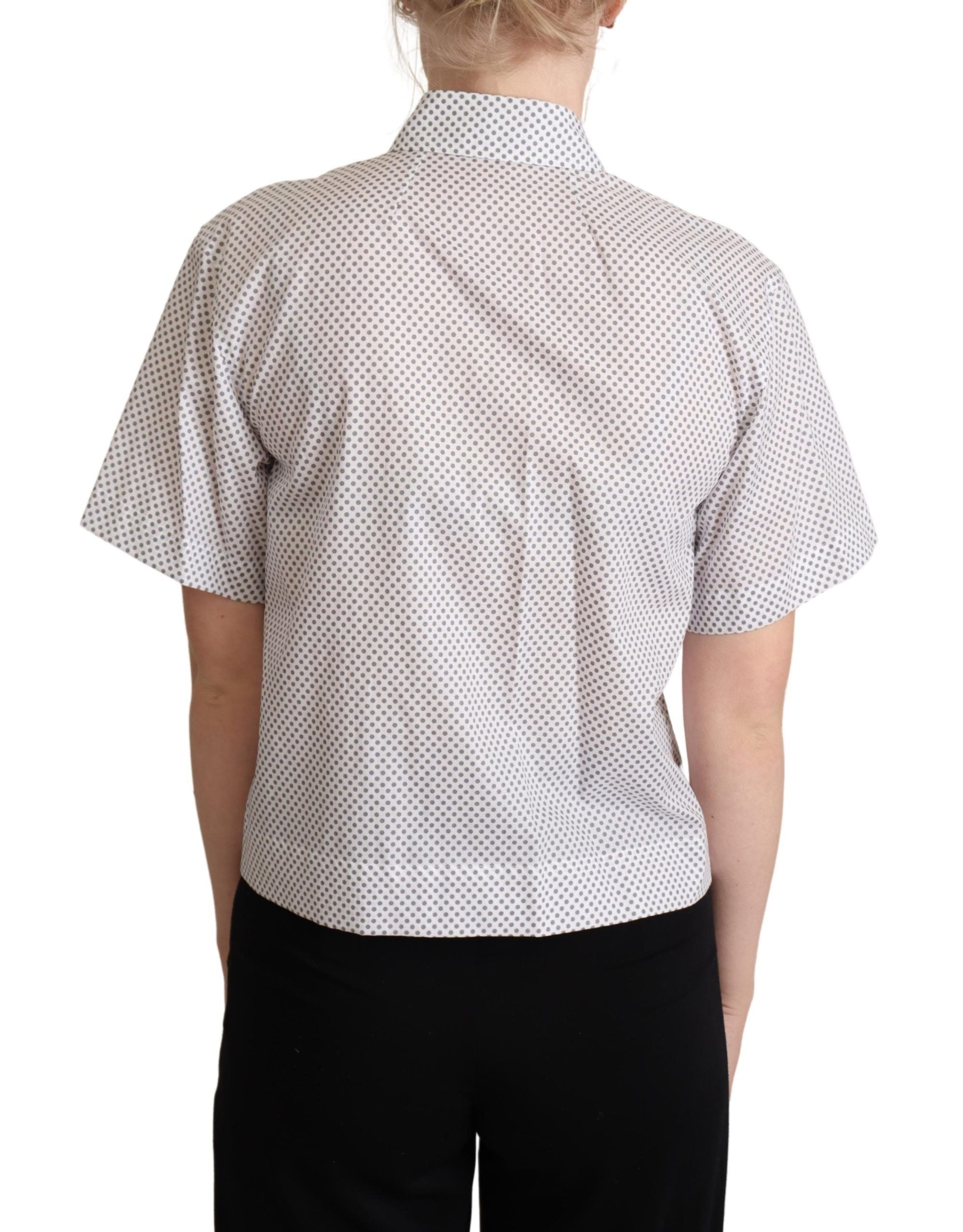 Dolce & Gabbana Weißes Graues Polka Dots Hemd mit Knopfleiste-3