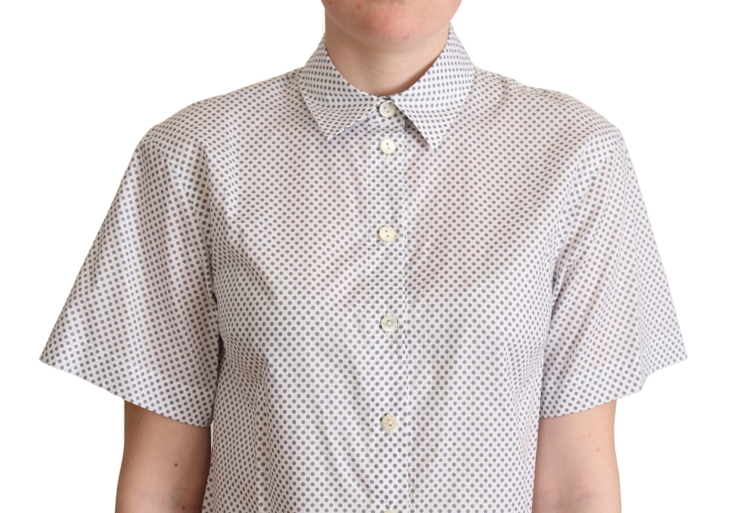 Dolce & Gabbana Weißes Graues Polka Dots Hemd mit Knopfleiste-4