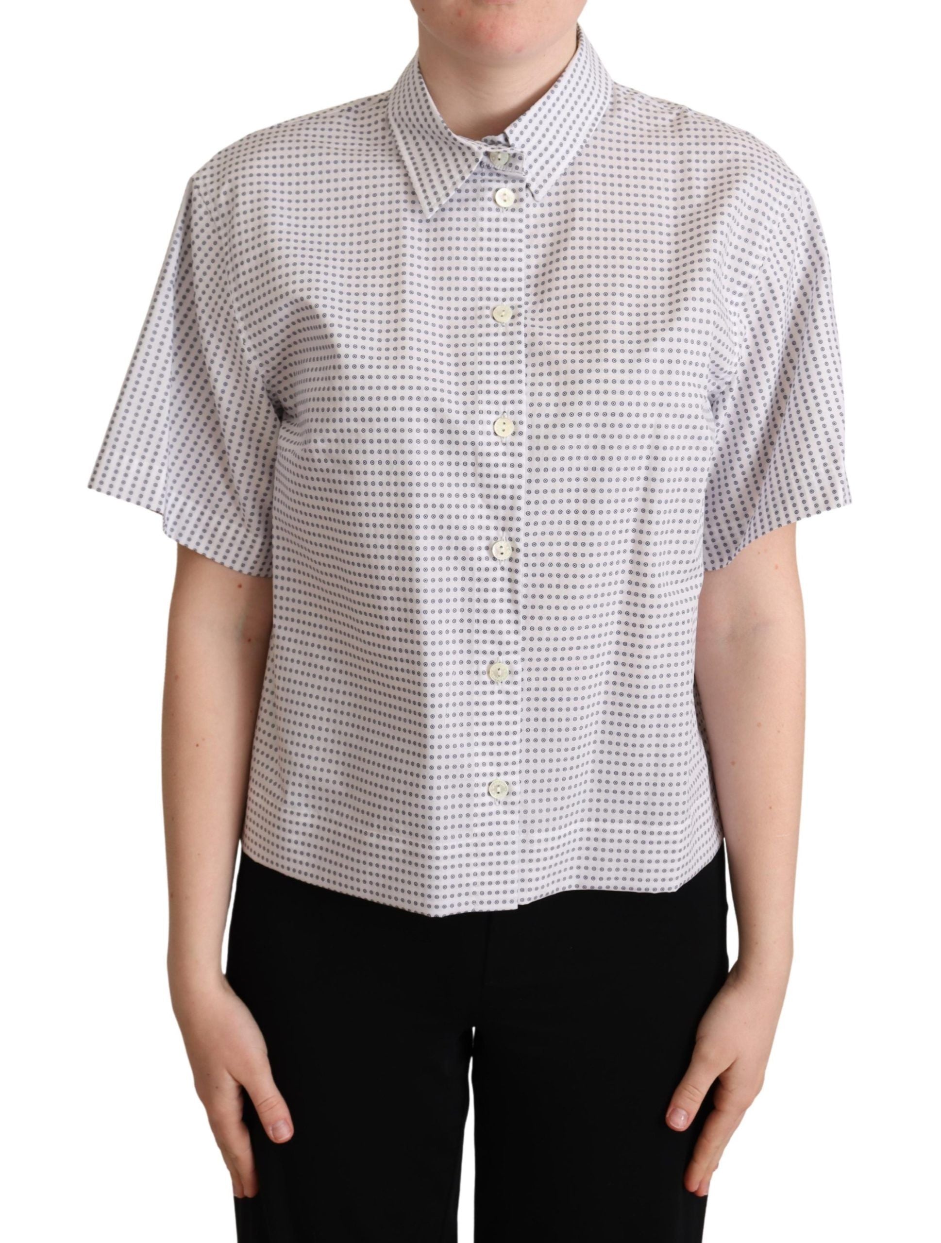 Dolce & Gabbana White polka dot blouse shirt with collar-1