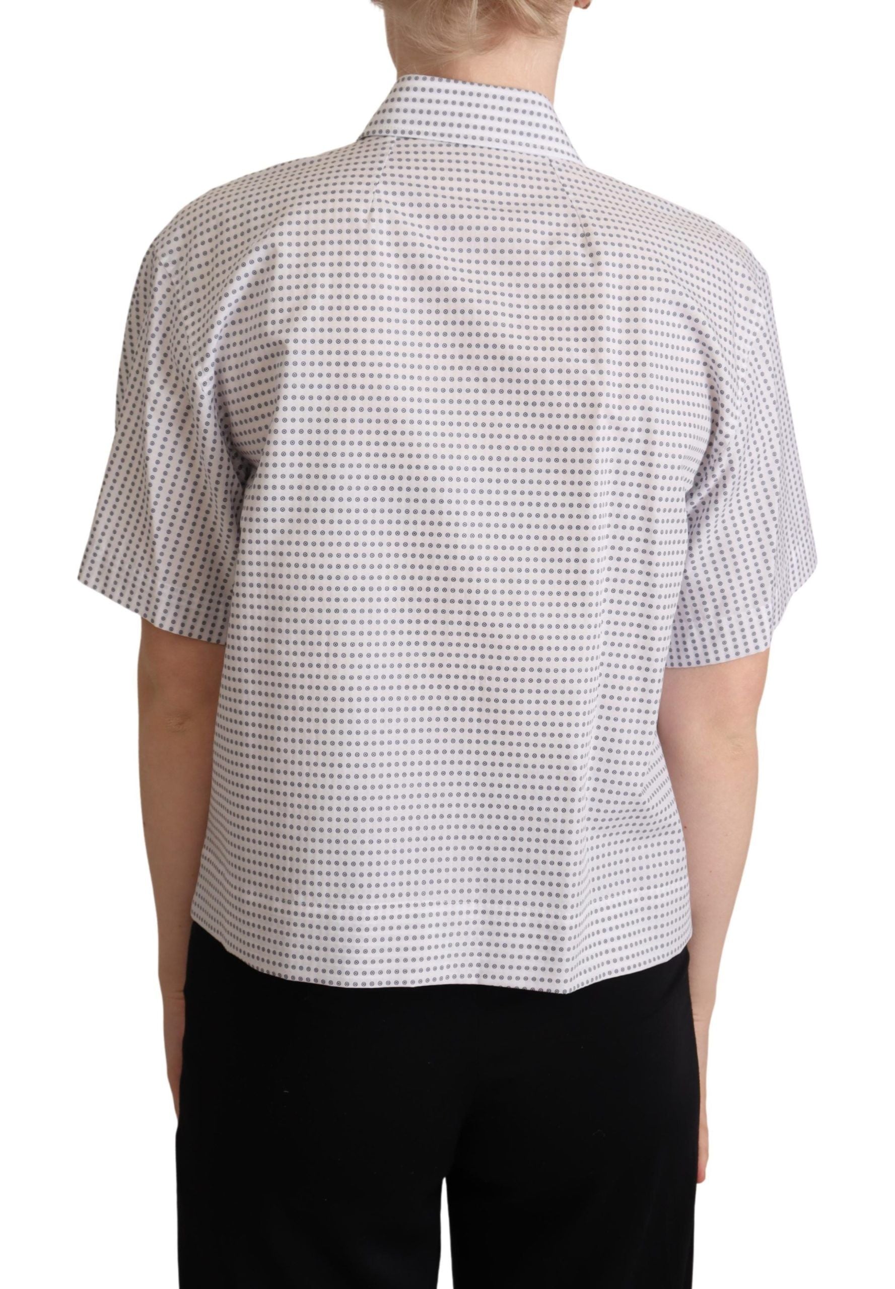 Dolce & Gabbana White polka dot blouse shirt with collar-3