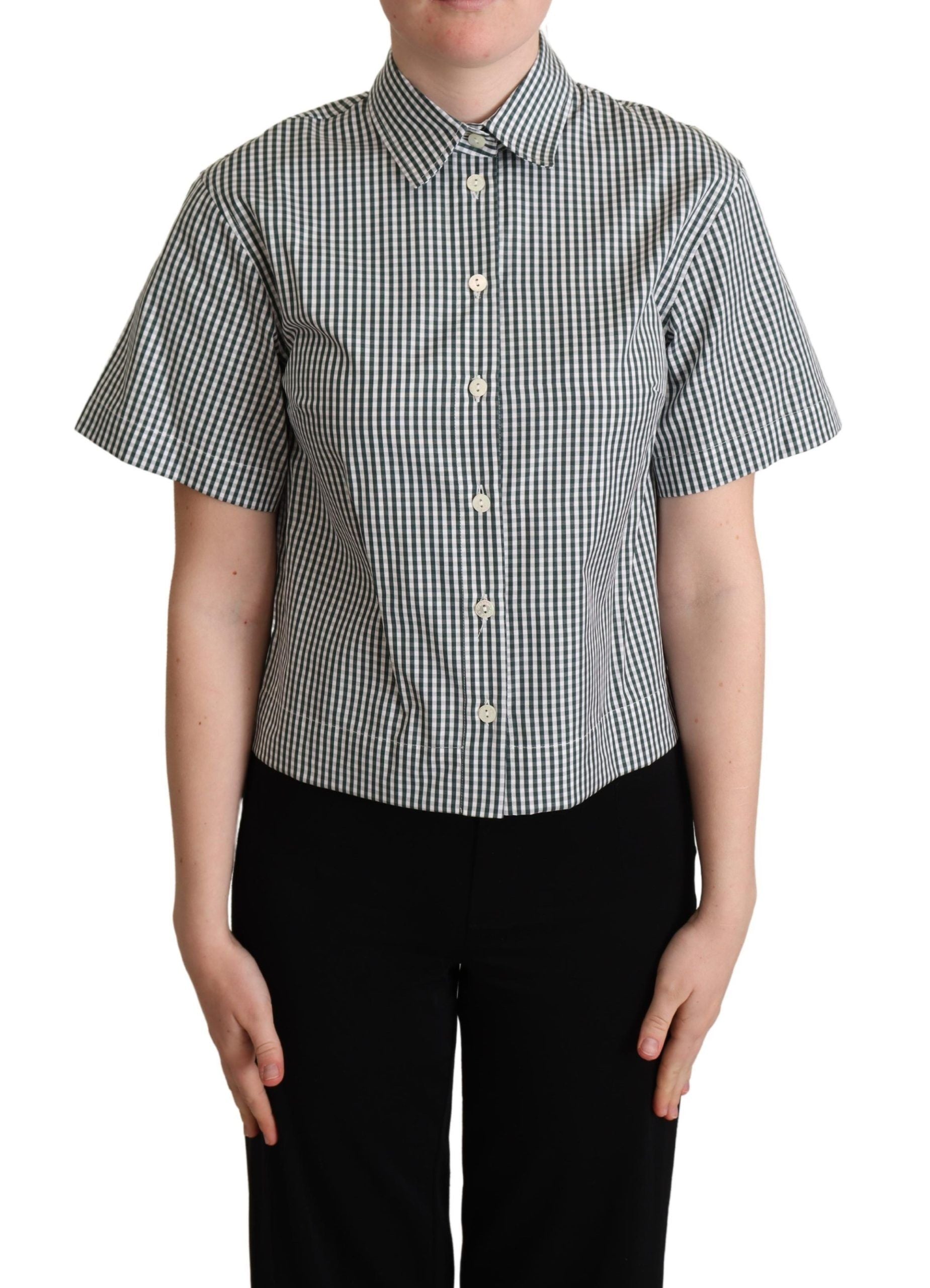 Dolce & Gabbana White and Green Cotton Check Shirt Blouse Top-1
