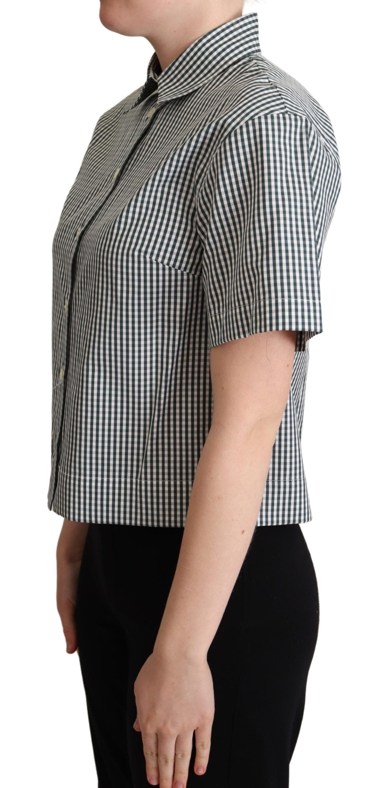 Dolce & Gabbana White and Green Cotton Check Shirt Blouse Top-2
