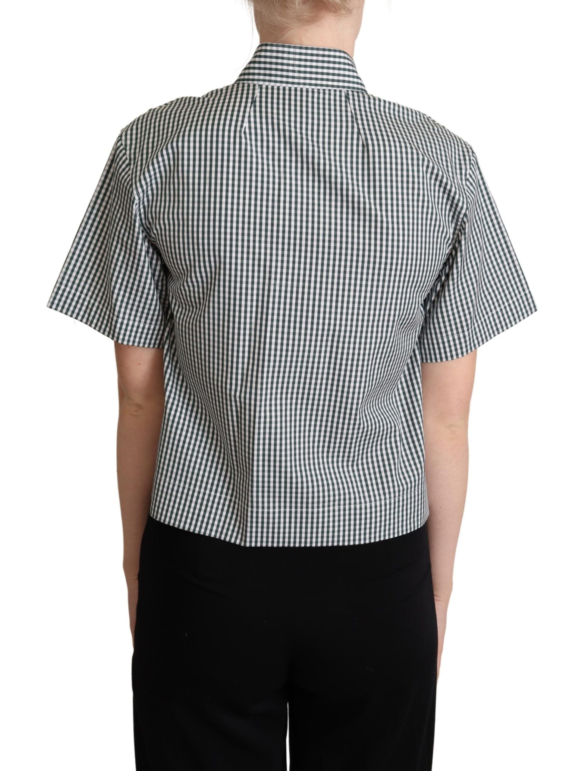 Dolce & Gabbana White and Green Cotton Check Shirt Blouse Top-3