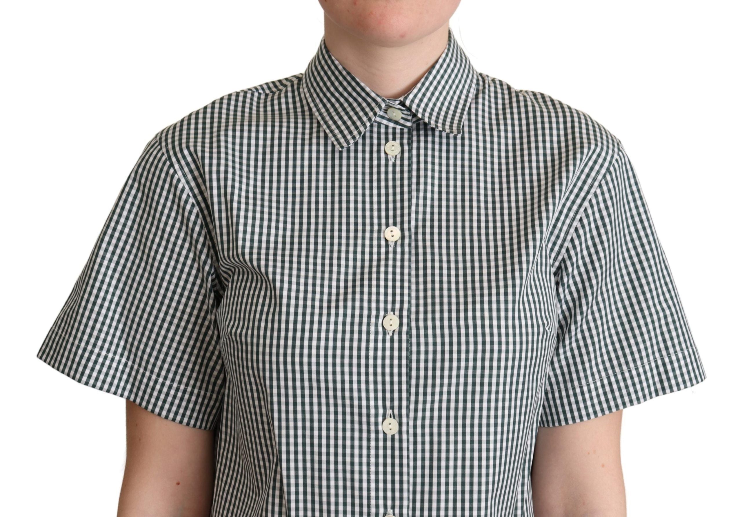 Dolce & Gabbana White and Green Cotton Check Shirt Blouse Top-4