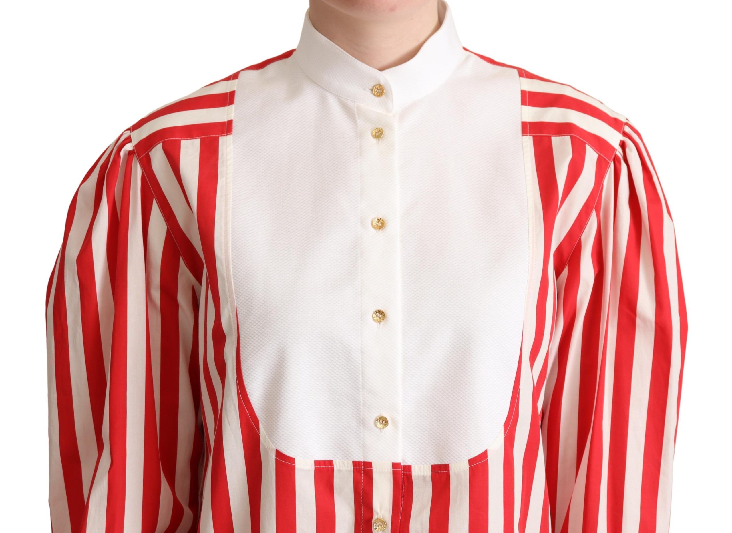 Dolce & Gabbana Red and White Striped Long-Sleeve Formal Shirt-4