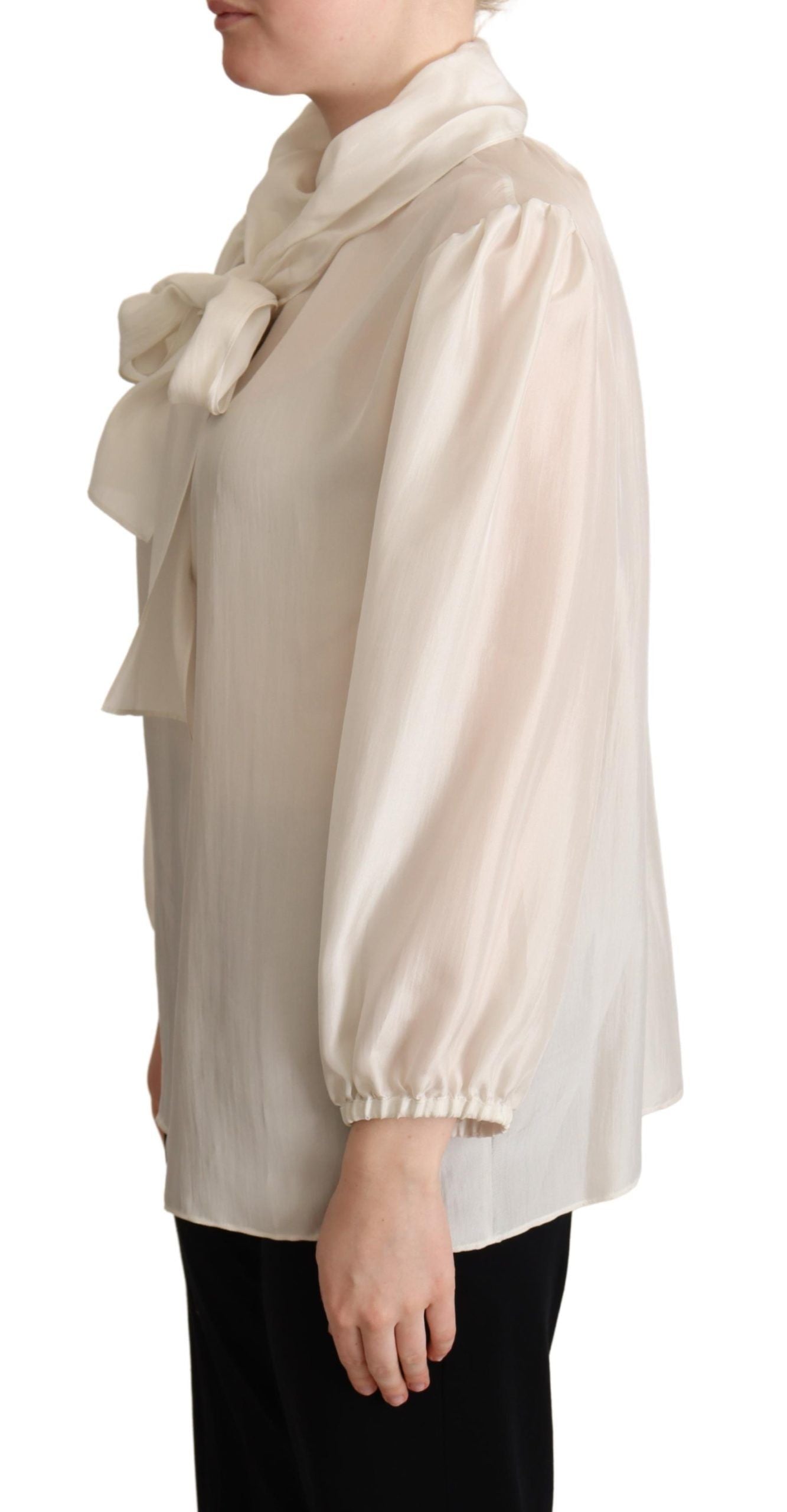 Dolce & Gabbana light grey shirt with ascot collar, silk blouse, top-2