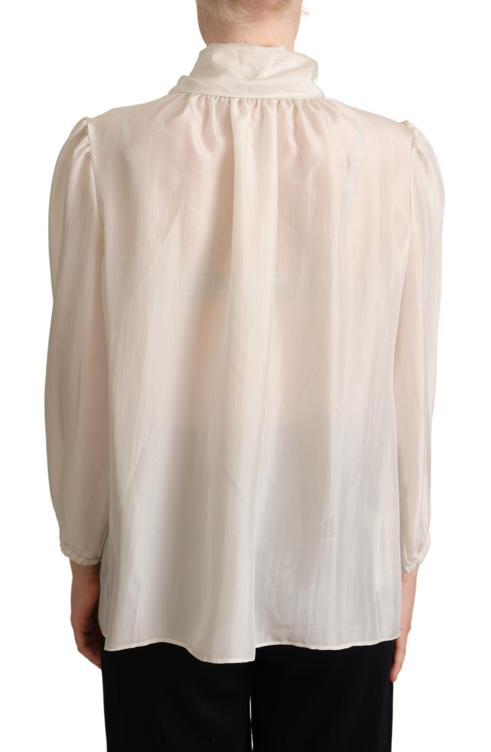 Dolce & Gabbana light grey shirt with ascot collar, silk blouse, top-3