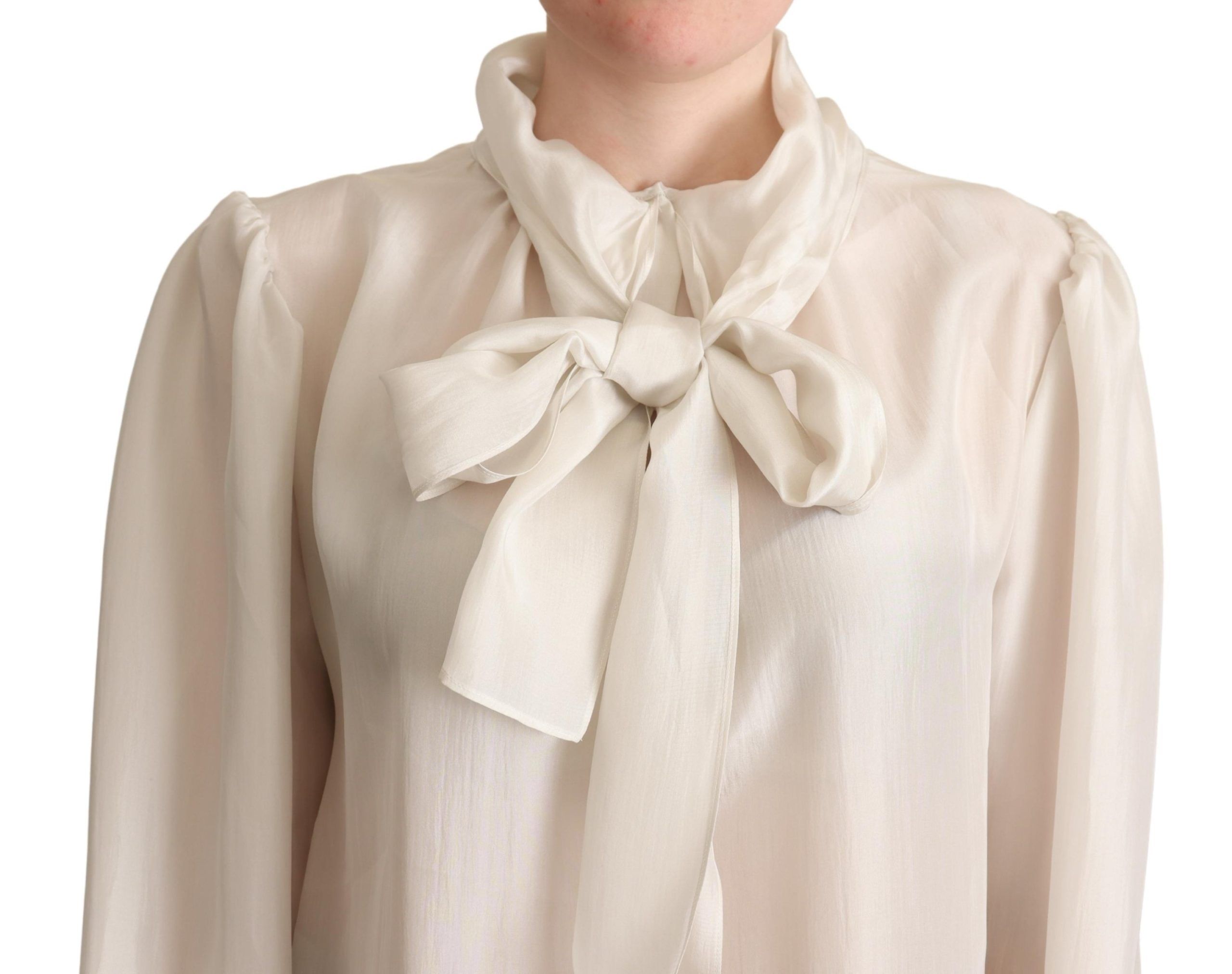 Dolce & Gabbana light grey shirt with ascot collar, silk blouse, top-4