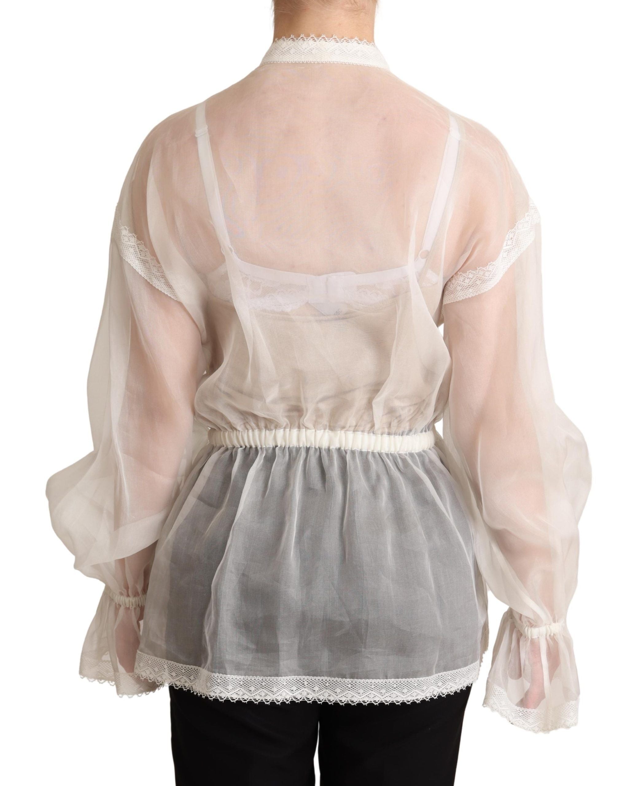 Dolce & Gabbana Weißes Blusentop mit Ascot-Kragen und langen Ärmeln-3