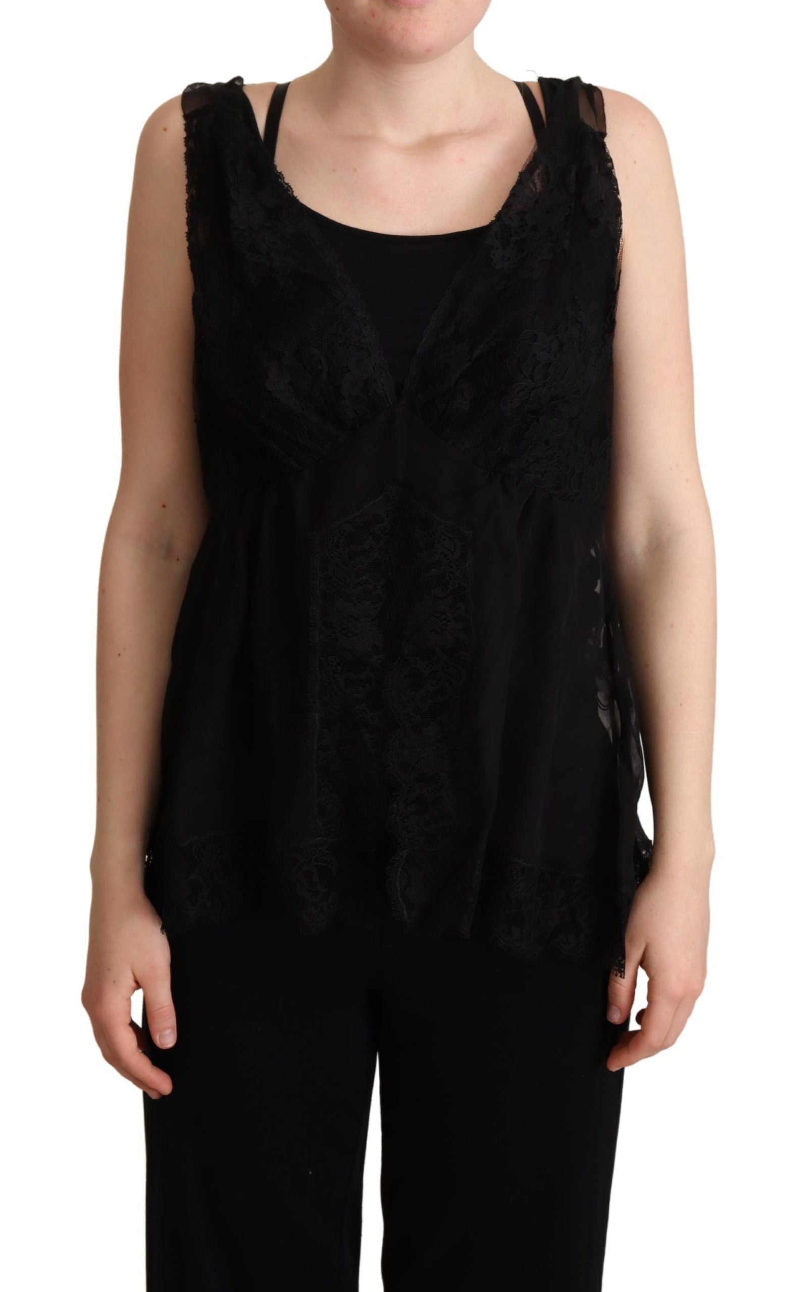 Dolce & Gabbana Black Silk Lace Camisole Top-2