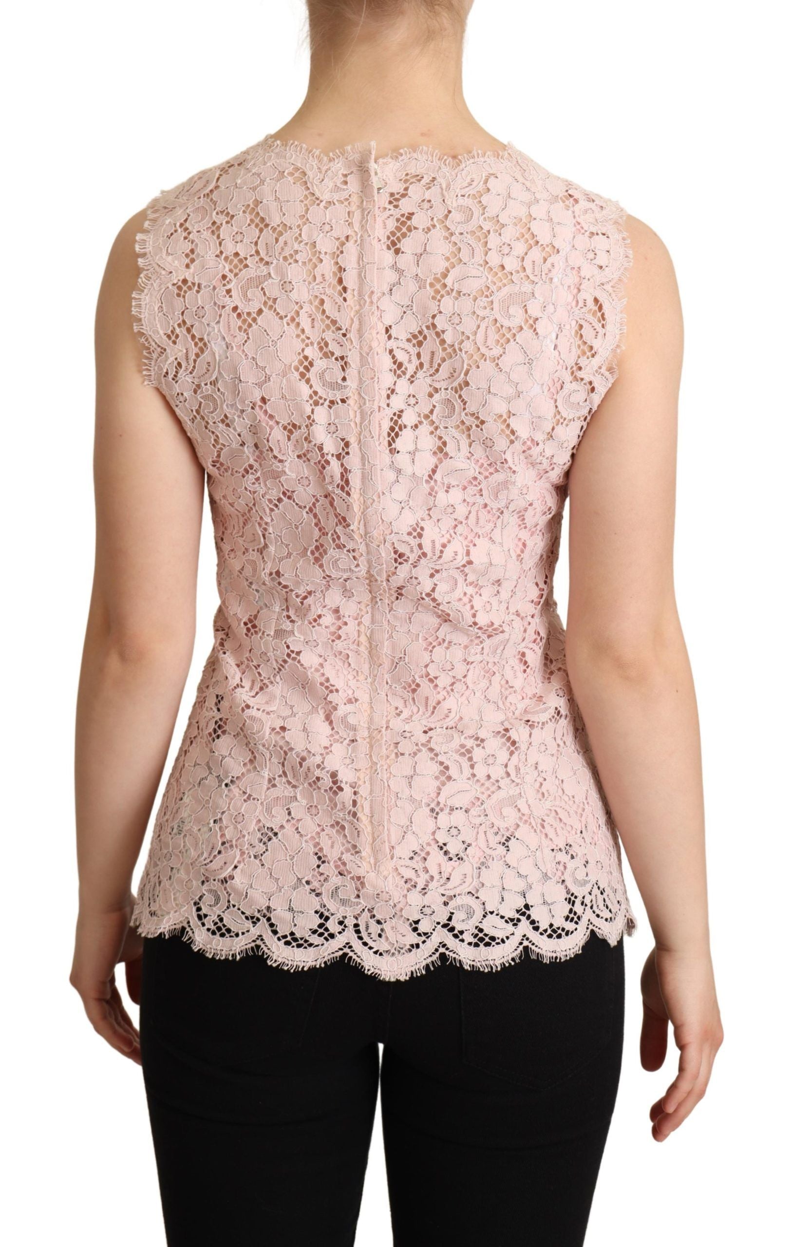 Dolce & Gabbana Pink Floral Lace Sleeveless Tank Blouse Top-3