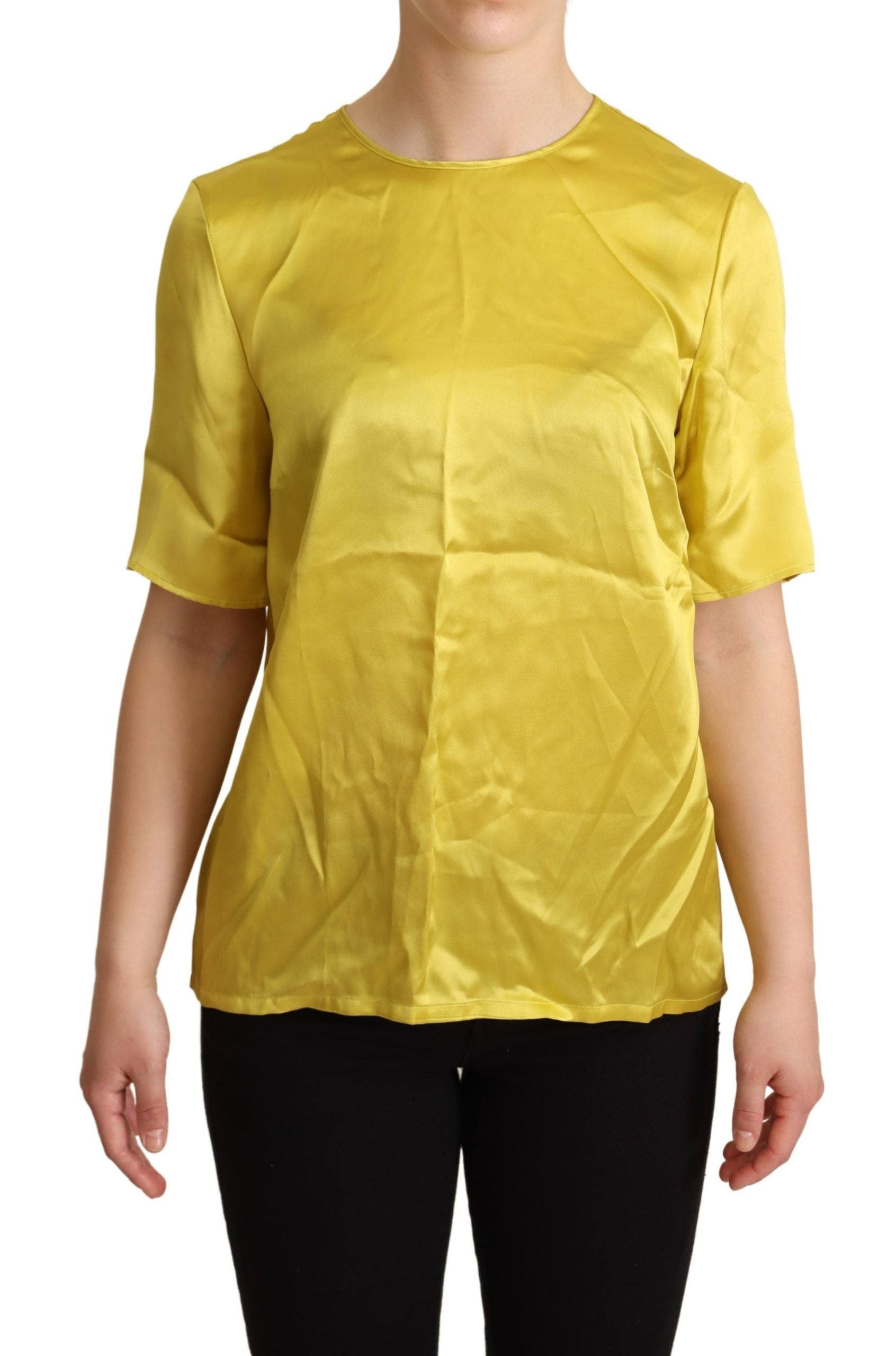 Dolce & Gabbana Yellow Silk Short-Sleeved Blouse T-Shirt-1