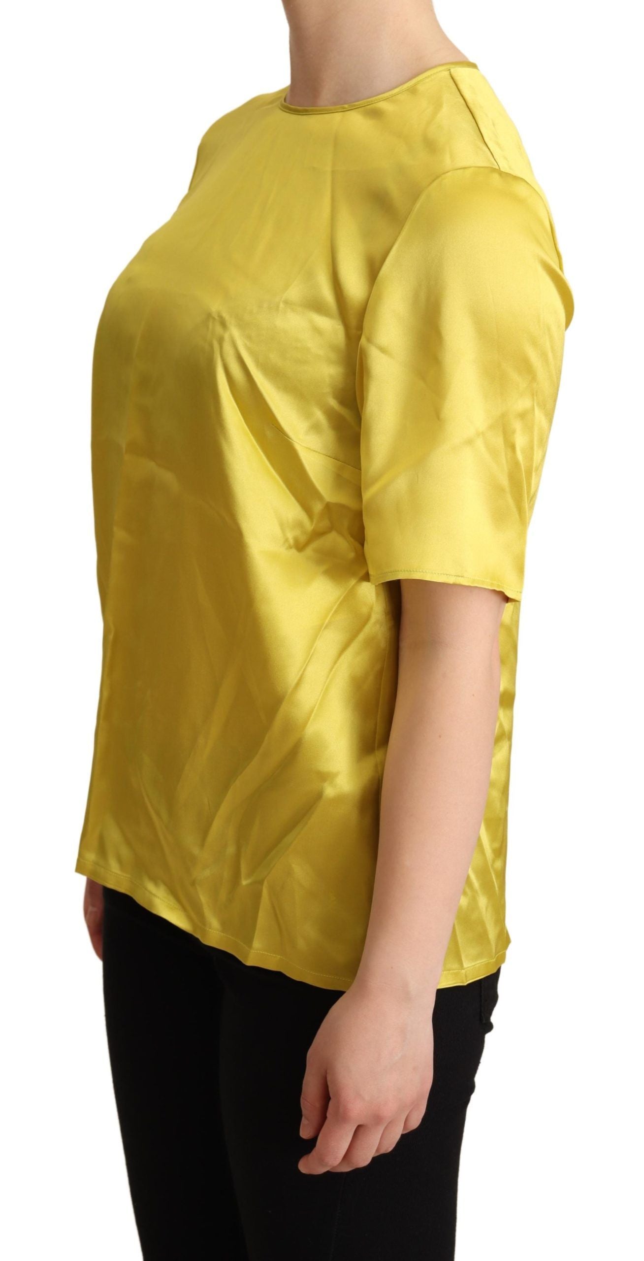 Dolce & Gabbana Yellow Silk Short-Sleeved Blouse T-Shirt-2
