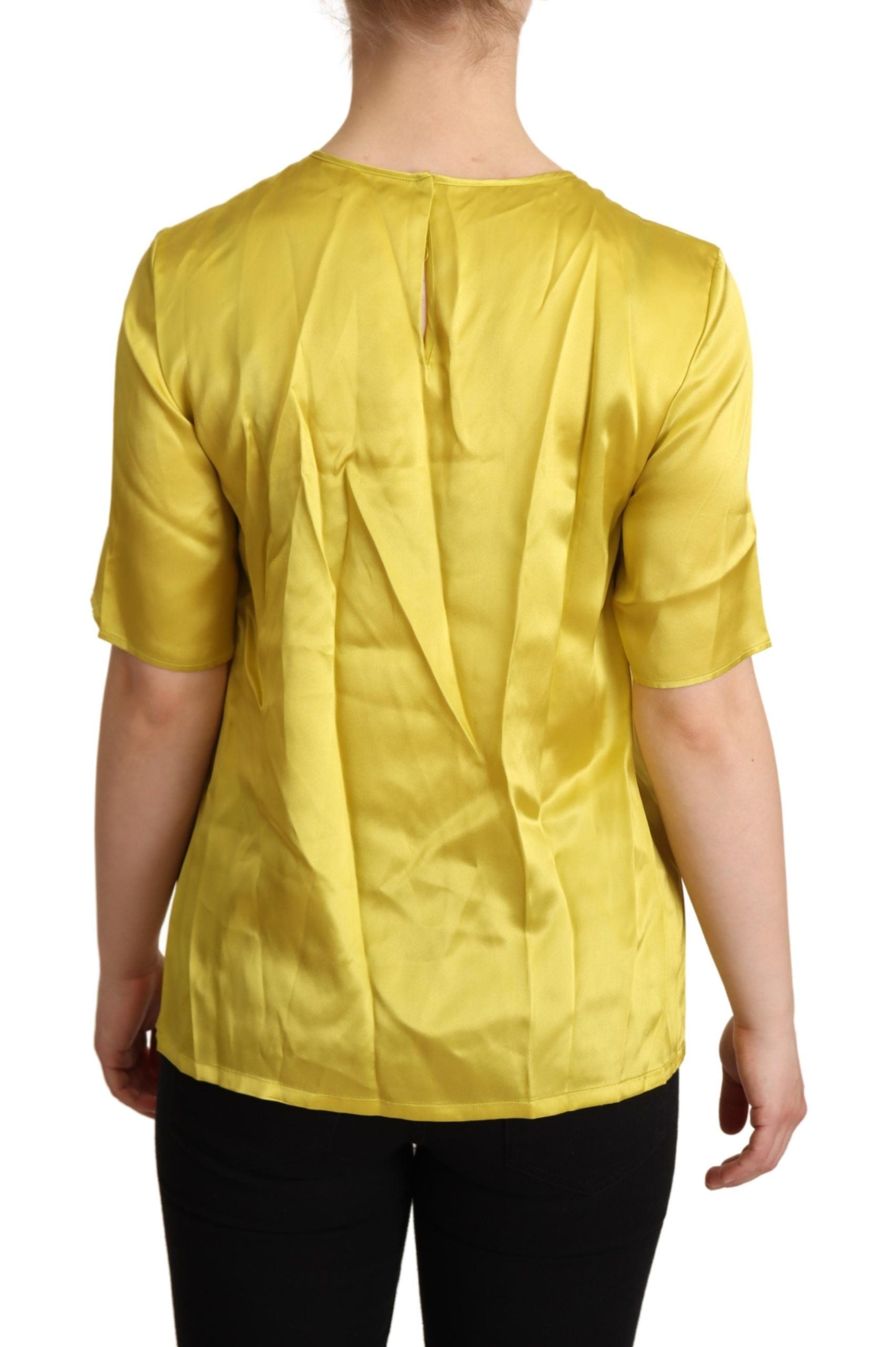 Dolce & Gabbana Yellow Silk Short-Sleeved Blouse T-Shirt-3