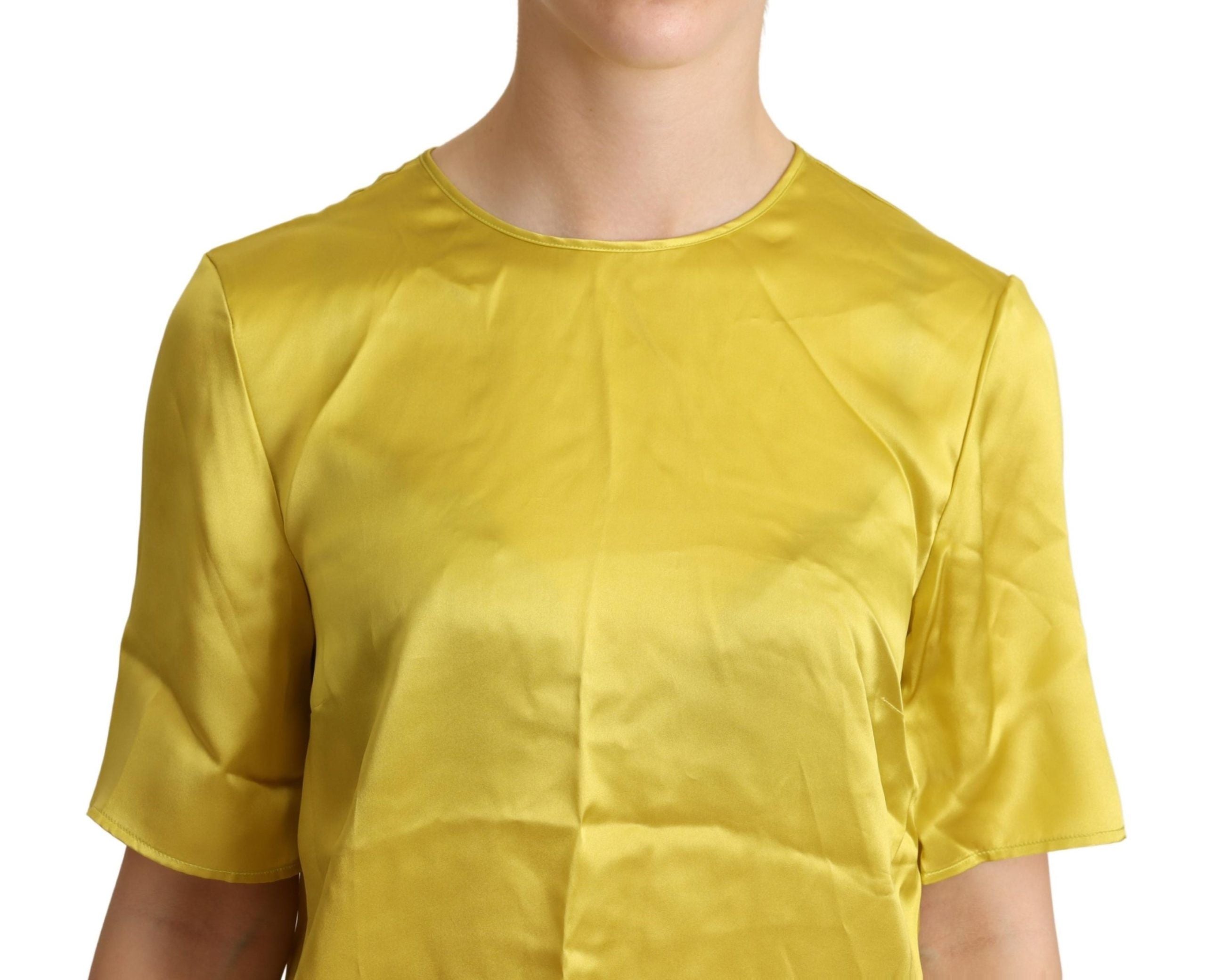 Dolce & Gabbana Yellow Silk Short-Sleeved Blouse T-Shirt-4