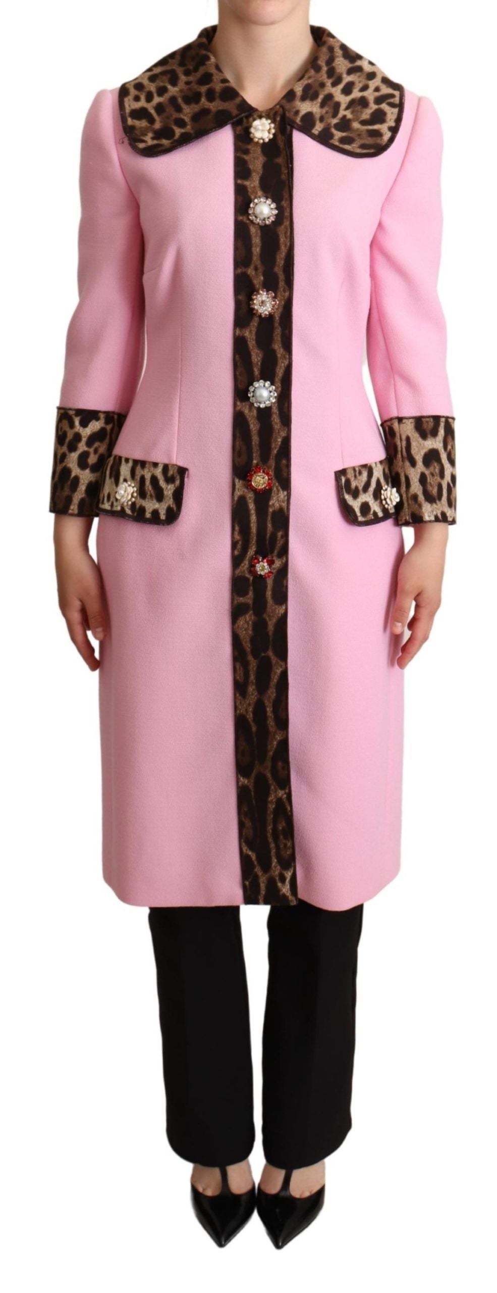 Chaqueta gabardina de lana con estampado de leopardo rosa de Dolce & Gabbana