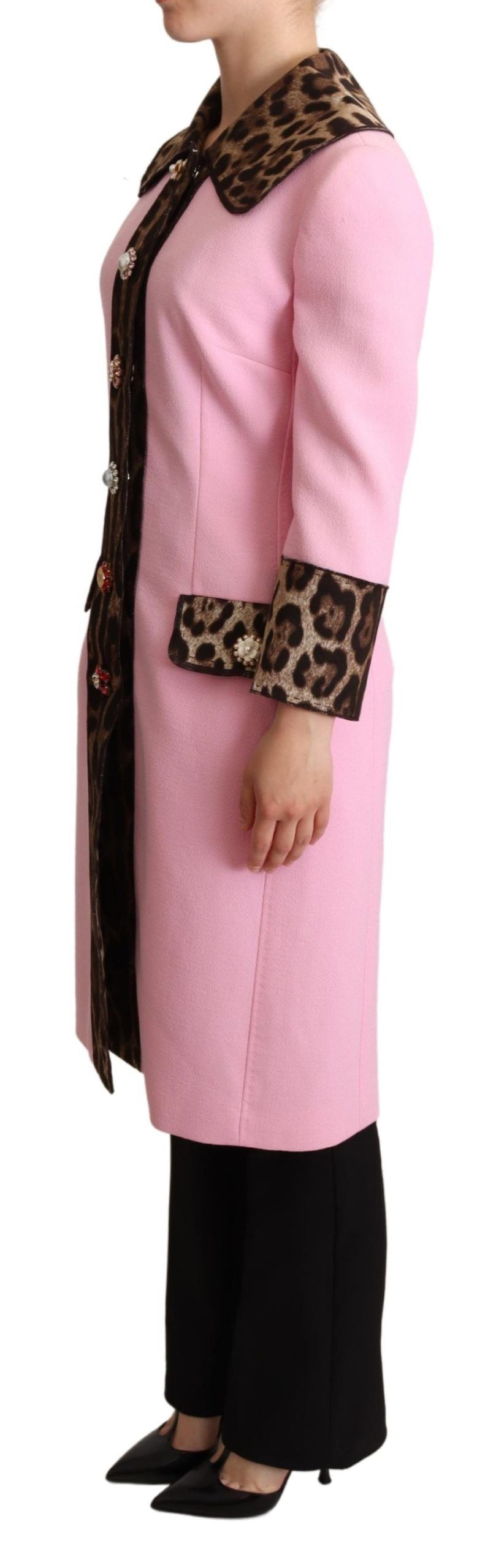 Dolce & Gabbana Pink Leopard Wool Trench Coat Jacket-2