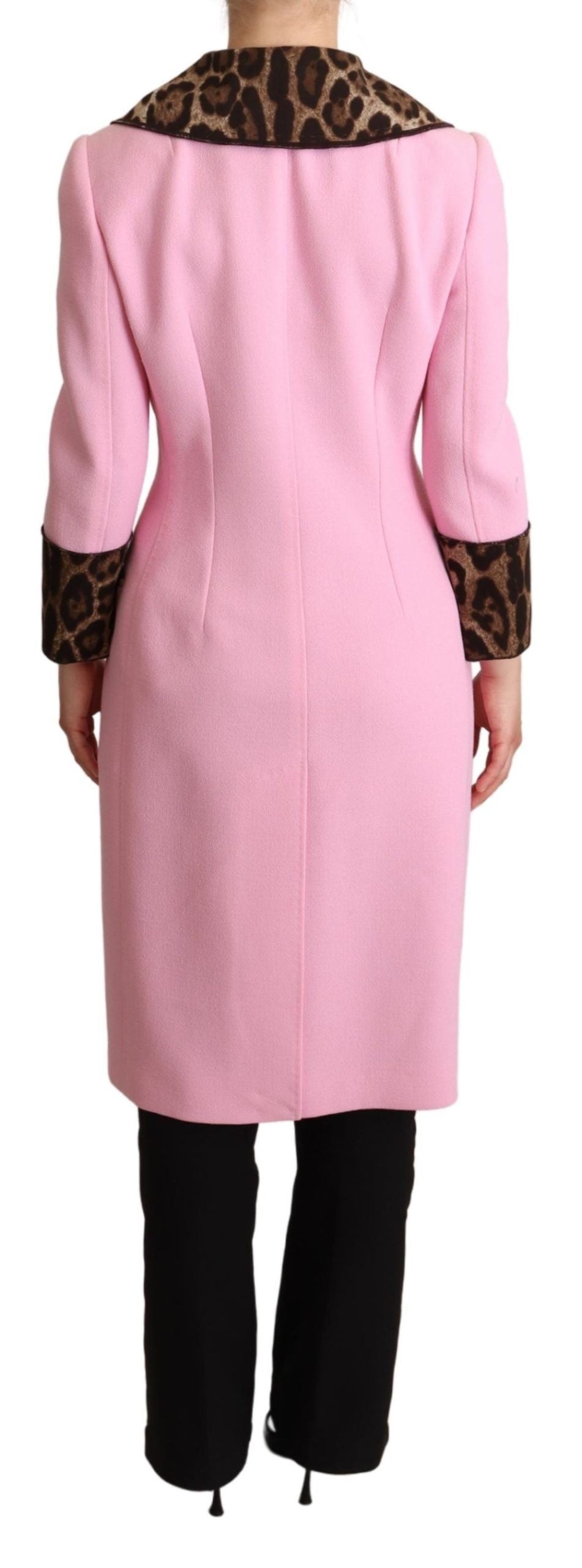 Dolce & Gabbana Pink Leopard Wool Trench Coat Jacket-3