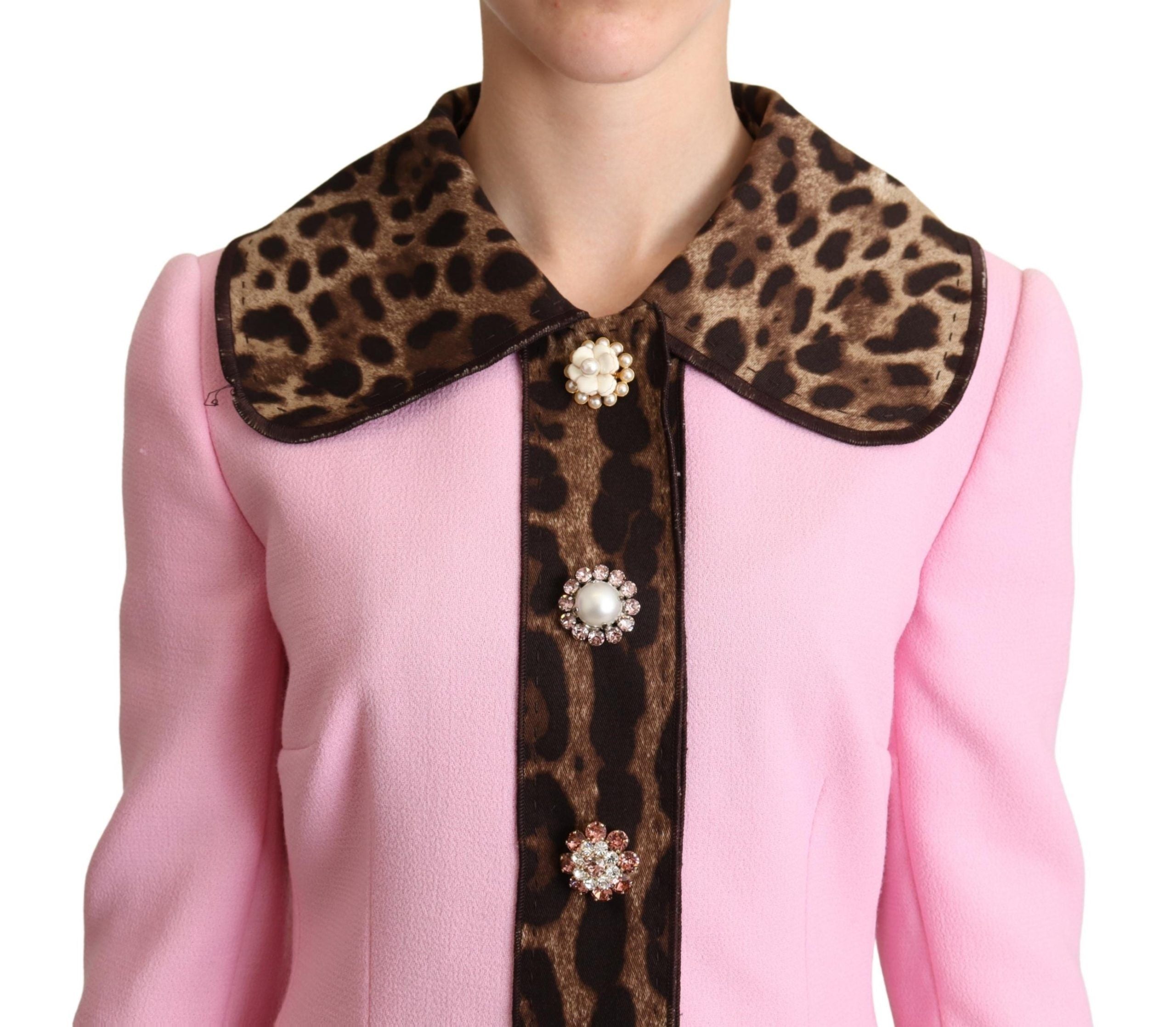 Dolce & Gabbana Pink Leopard Wool Trench Coat Jacket-4