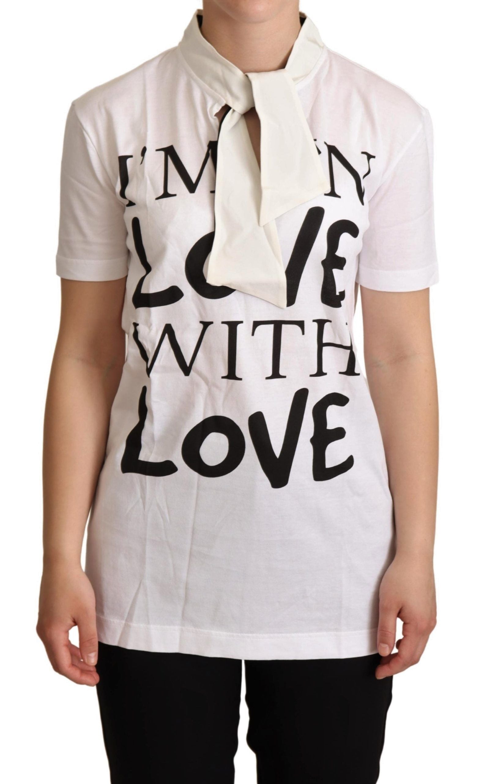 Camiseta blanca de algodón y seda Dolce & Gabbana I'm In Love Top-1