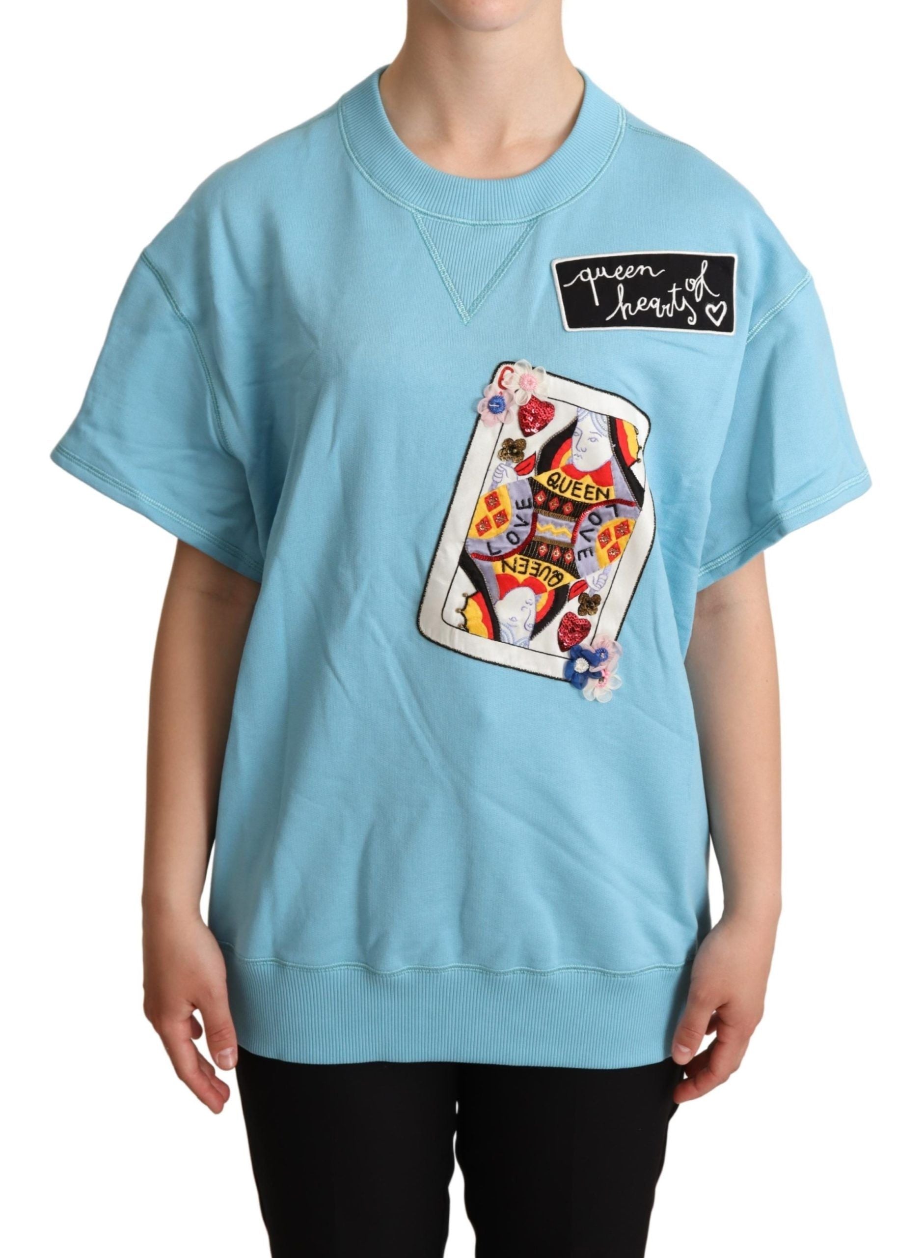 Dolce & Gabbana Blue Queen of Hearts Card Sweater T-Shirt