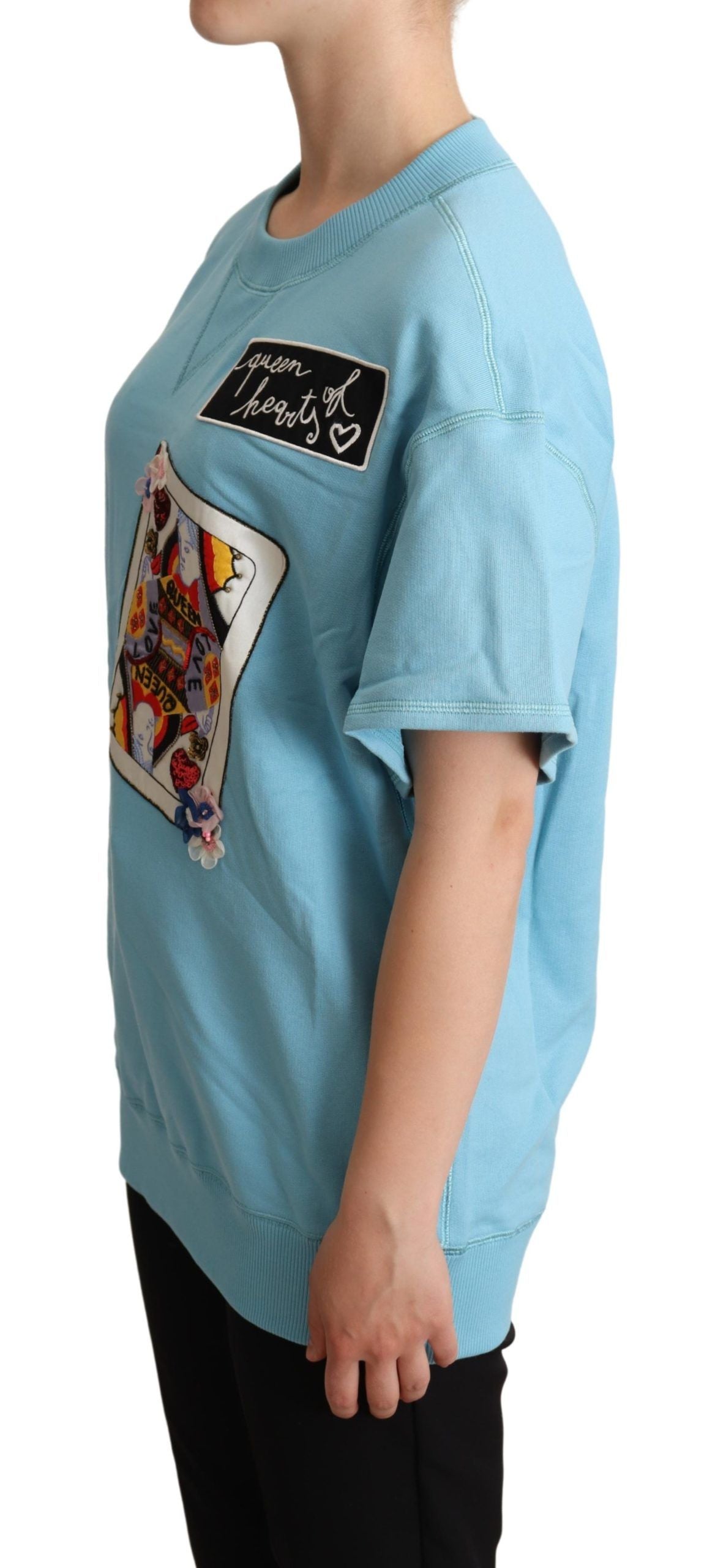 Dolce & Gabbana Blue Queen of Hearts Card Sweater T-Shirt-2