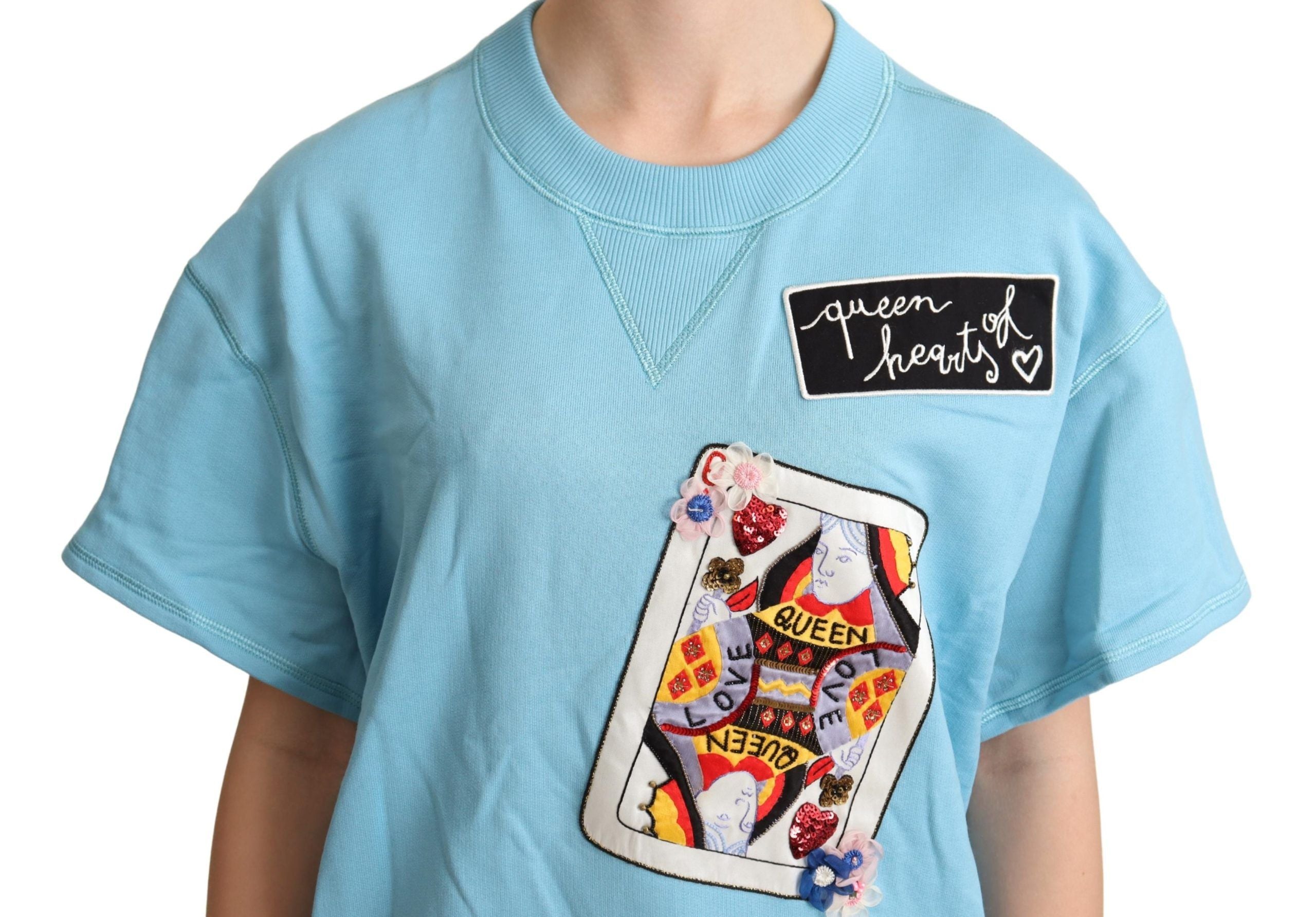 Dolce & Gabbana Blue Queen of Hearts Card Sweater T-Shirt-4