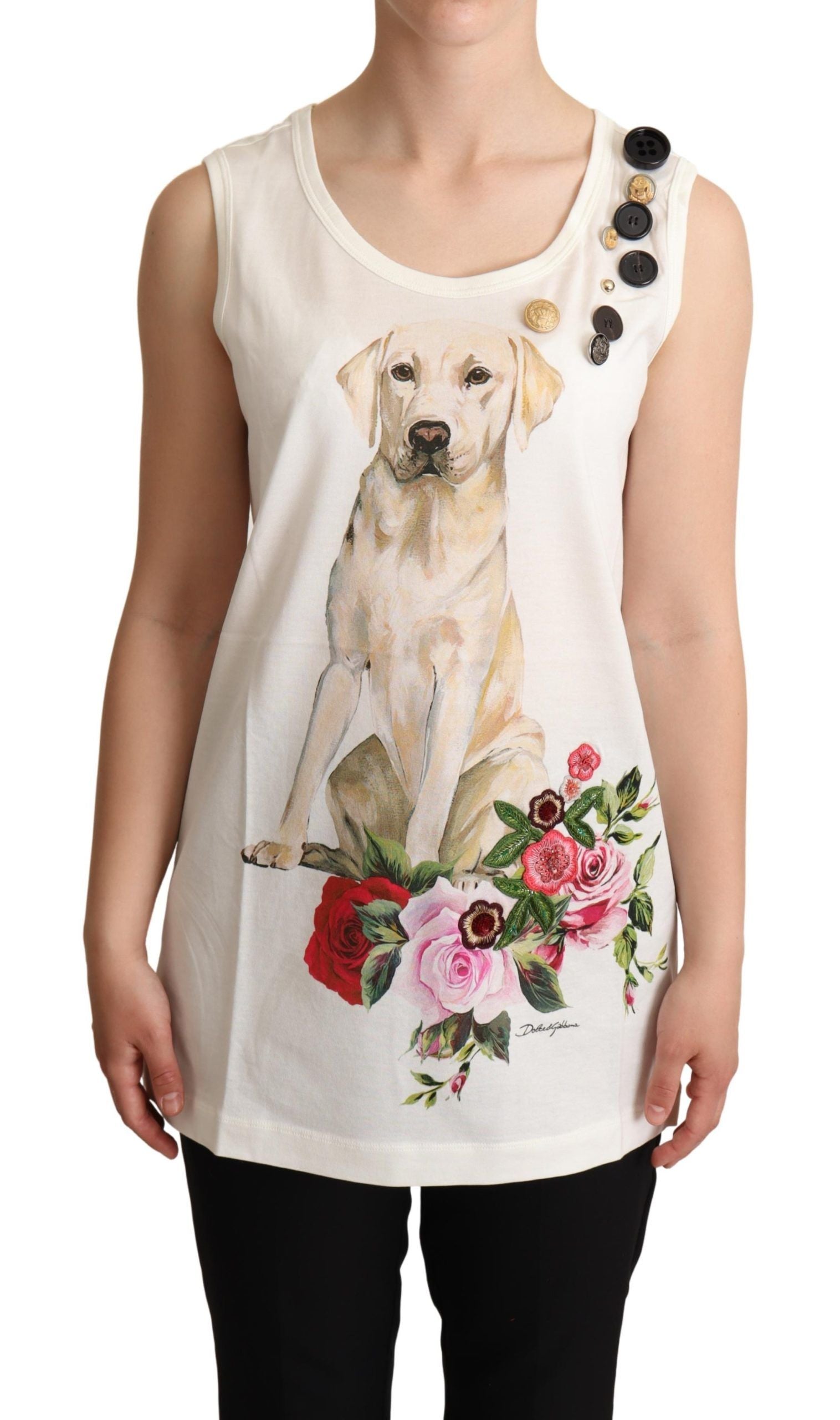 Camiseta blanca Dolce & Gabbana con estampado floral y adornos para el perro-1