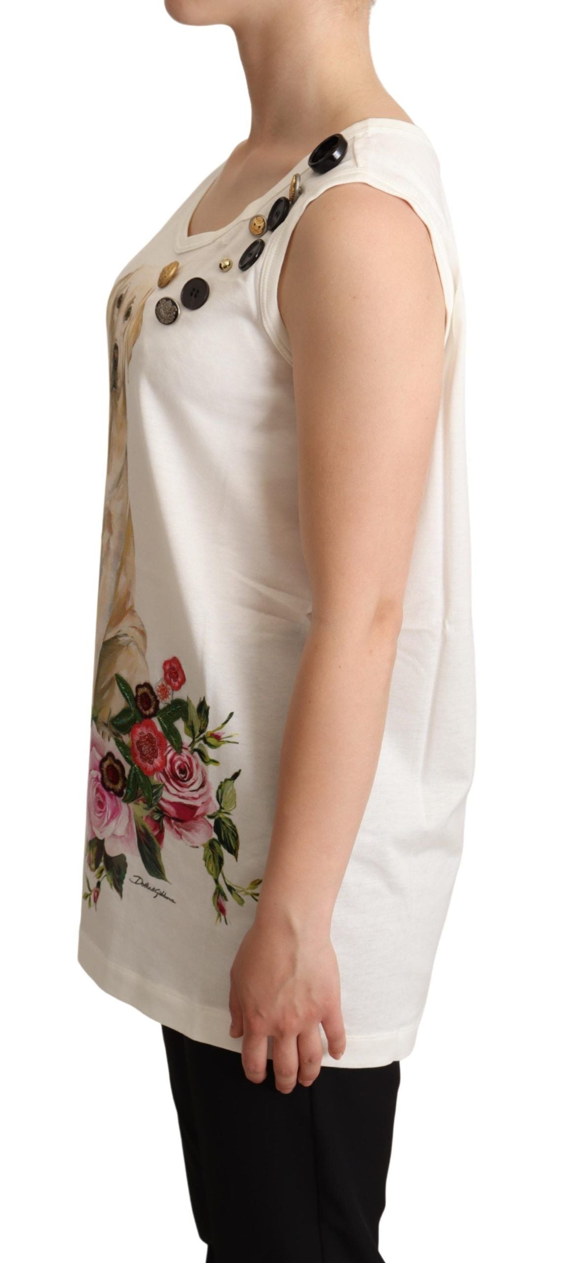 Camiseta blanca Dolce & Gabbana con estampado floral y adornos para el perro-2