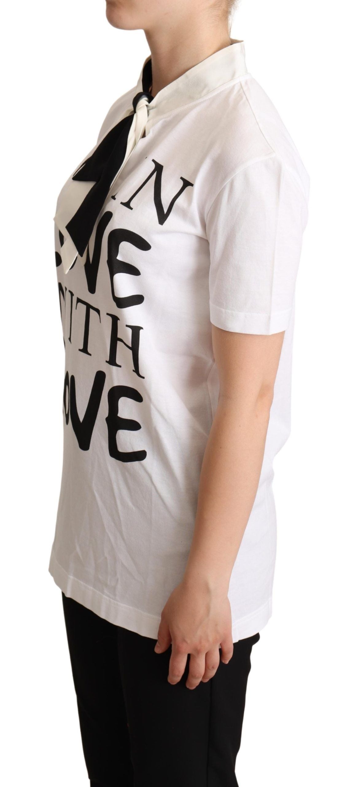 Dolce & Gabbana white T-shirt with ascot collar in a cotton-silk blend-3