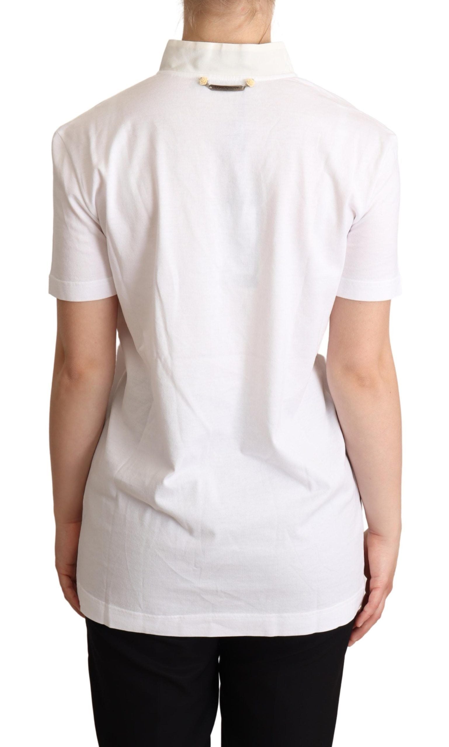 Dolce & Gabbana white T-shirt with ascot collar in a cotton-silk blend-4
