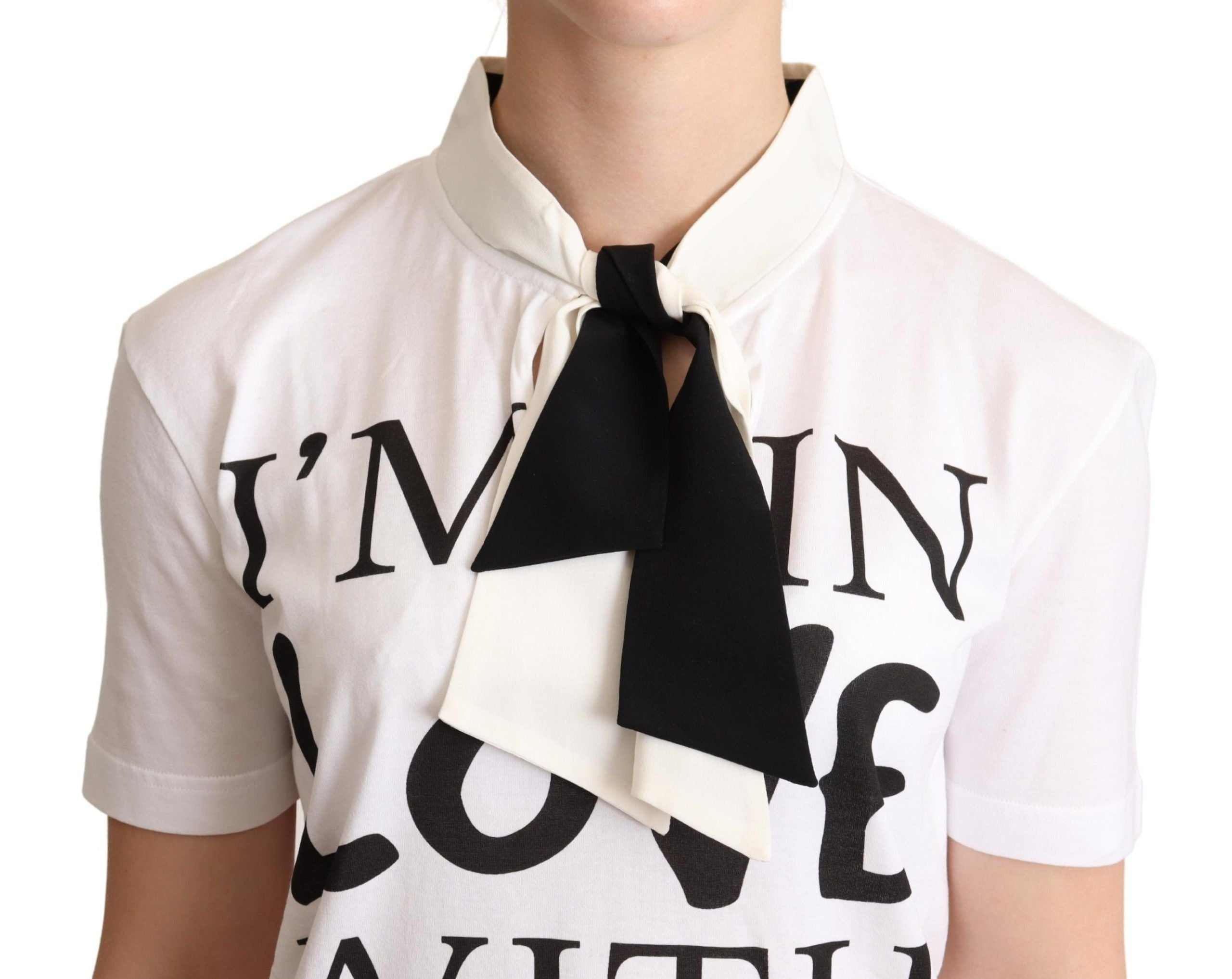Dolce & Gabbana white T-shirt with ascot collar in a cotton-silk blend-5