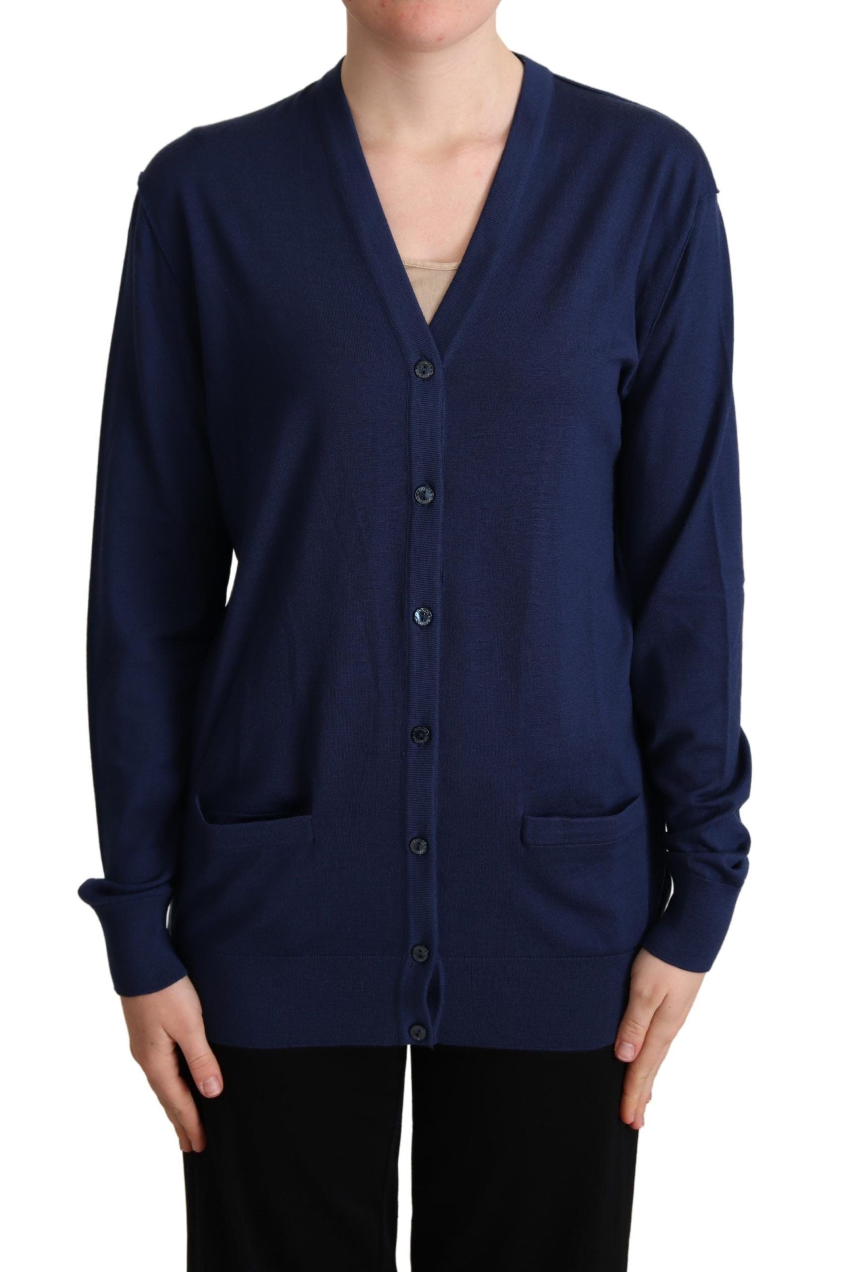 Dolce & Gabbana blue cardigan in virgin wool with button placket-1
