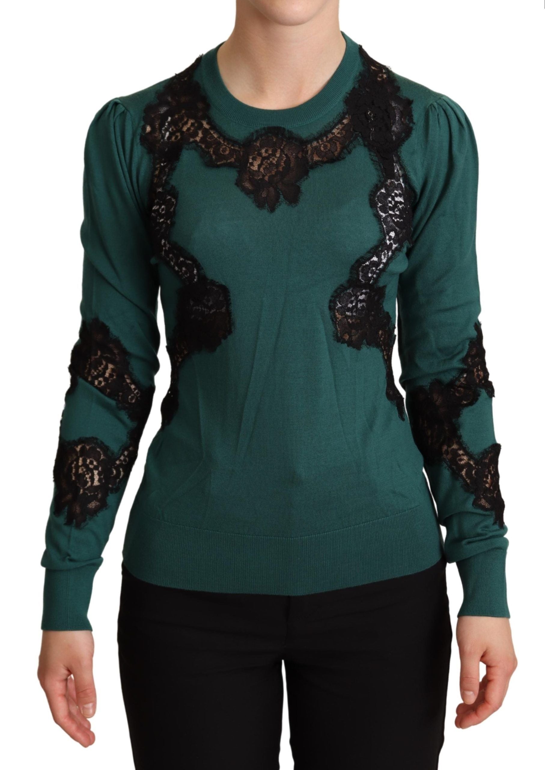 Dolce & Gabbana Grüner Pullover mit Rundhalsausschnitt aus Wolle-1