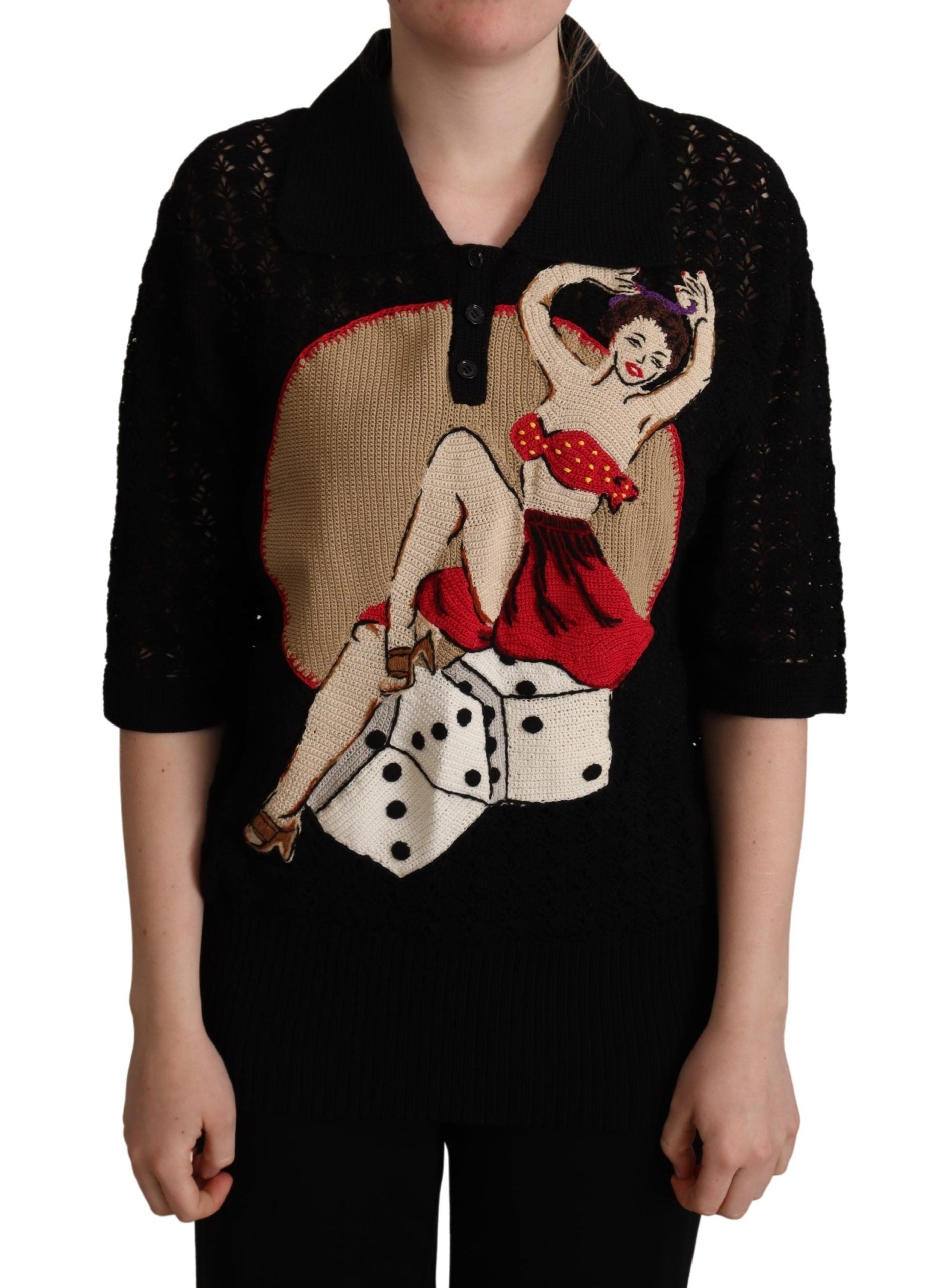 Dolce & Gabbana Black embroidered cotton knit sweater-1