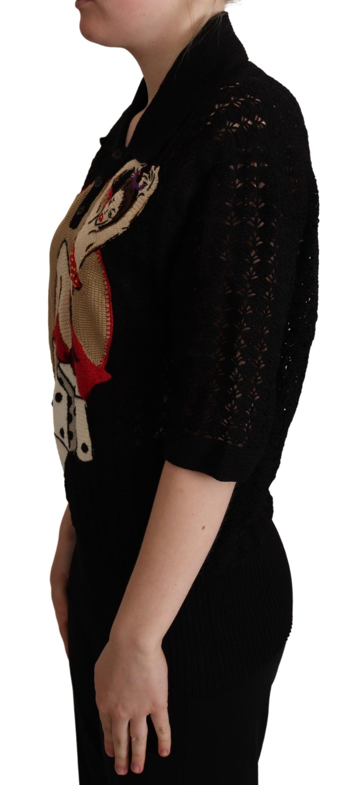Dolce & Gabbana Black embroidered cotton knit sweater-2
