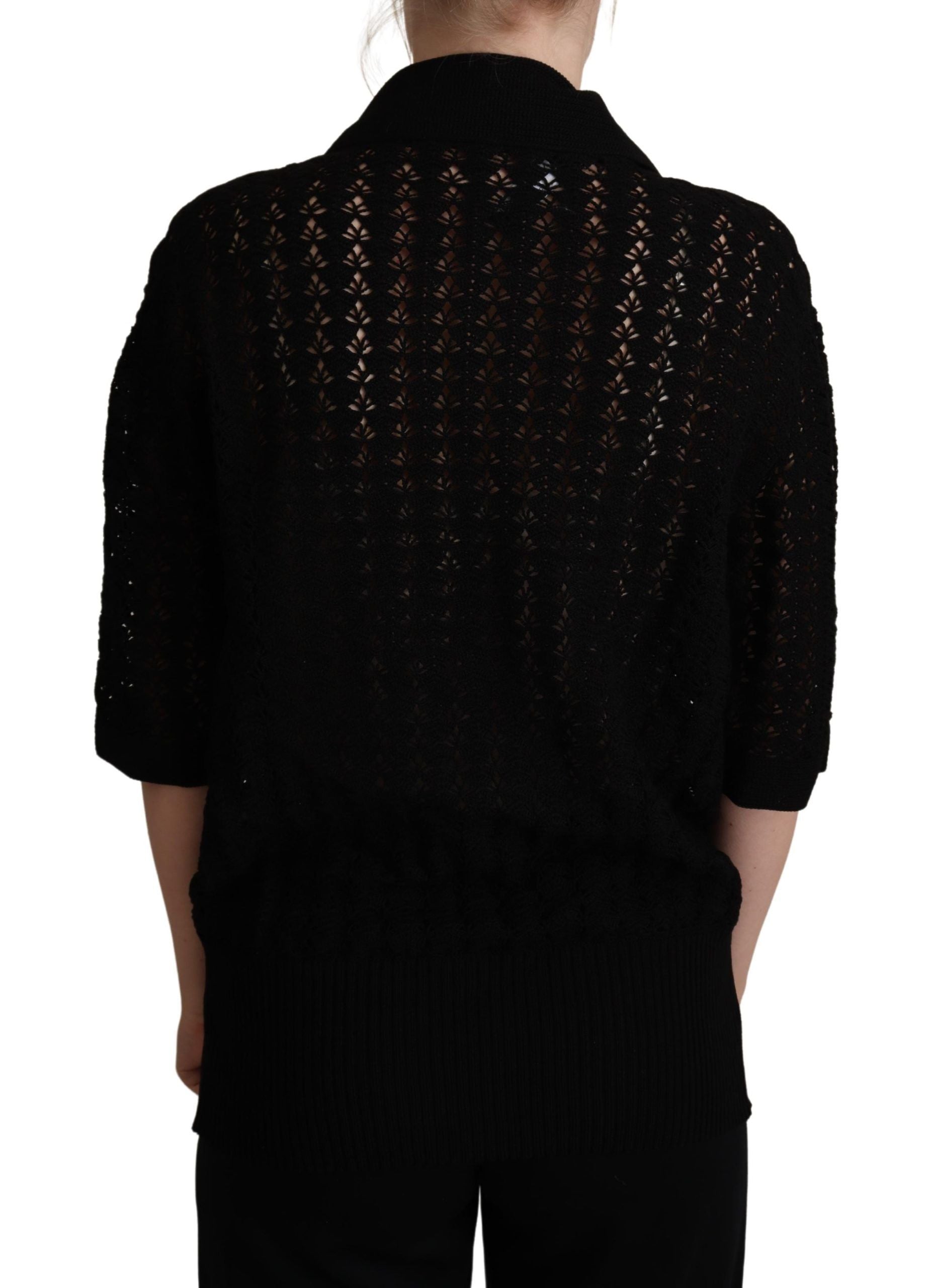 Dolce & Gabbana Black embroidered cotton knit sweater-3