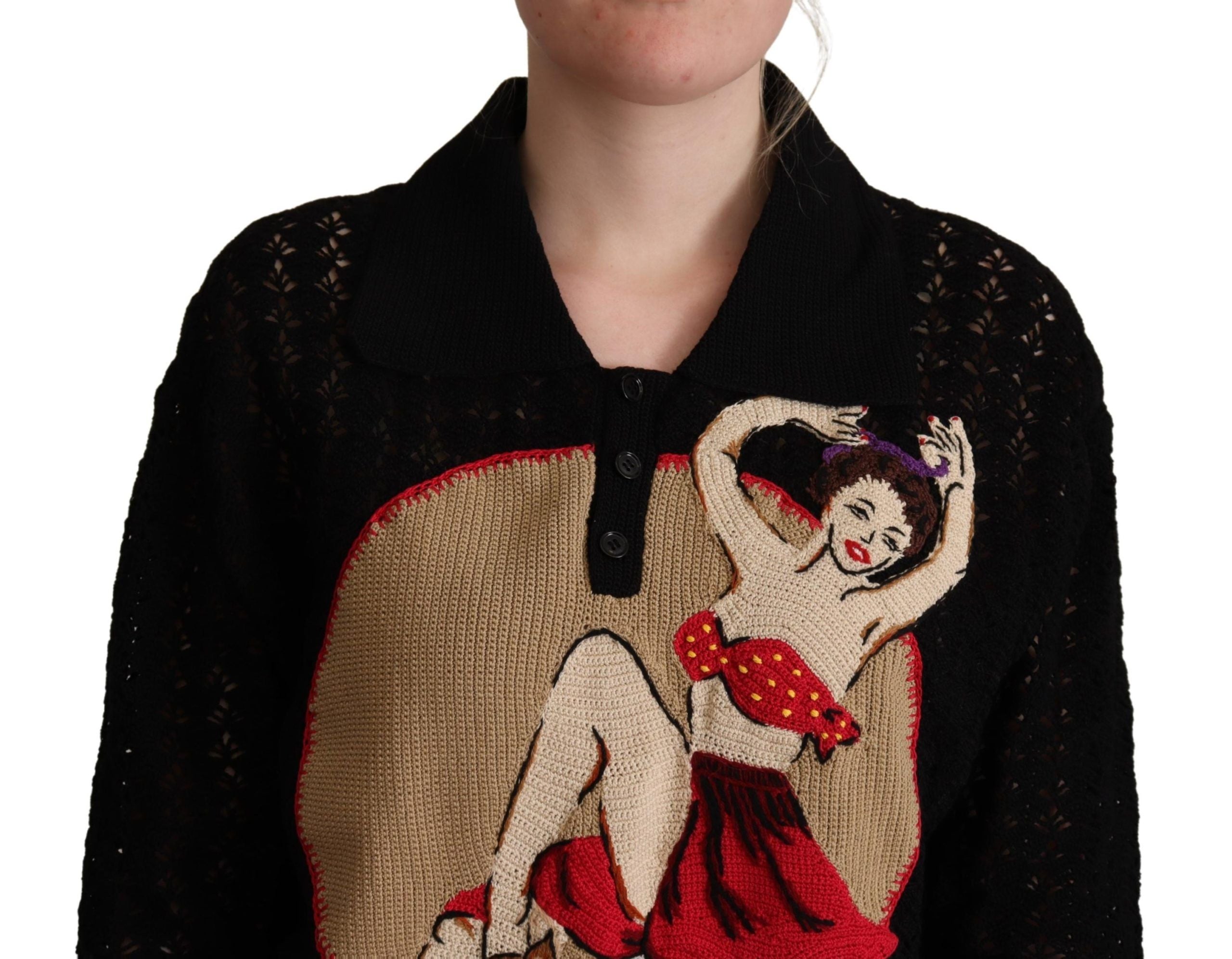 Dolce & Gabbana Black embroidered cotton knit sweater-4