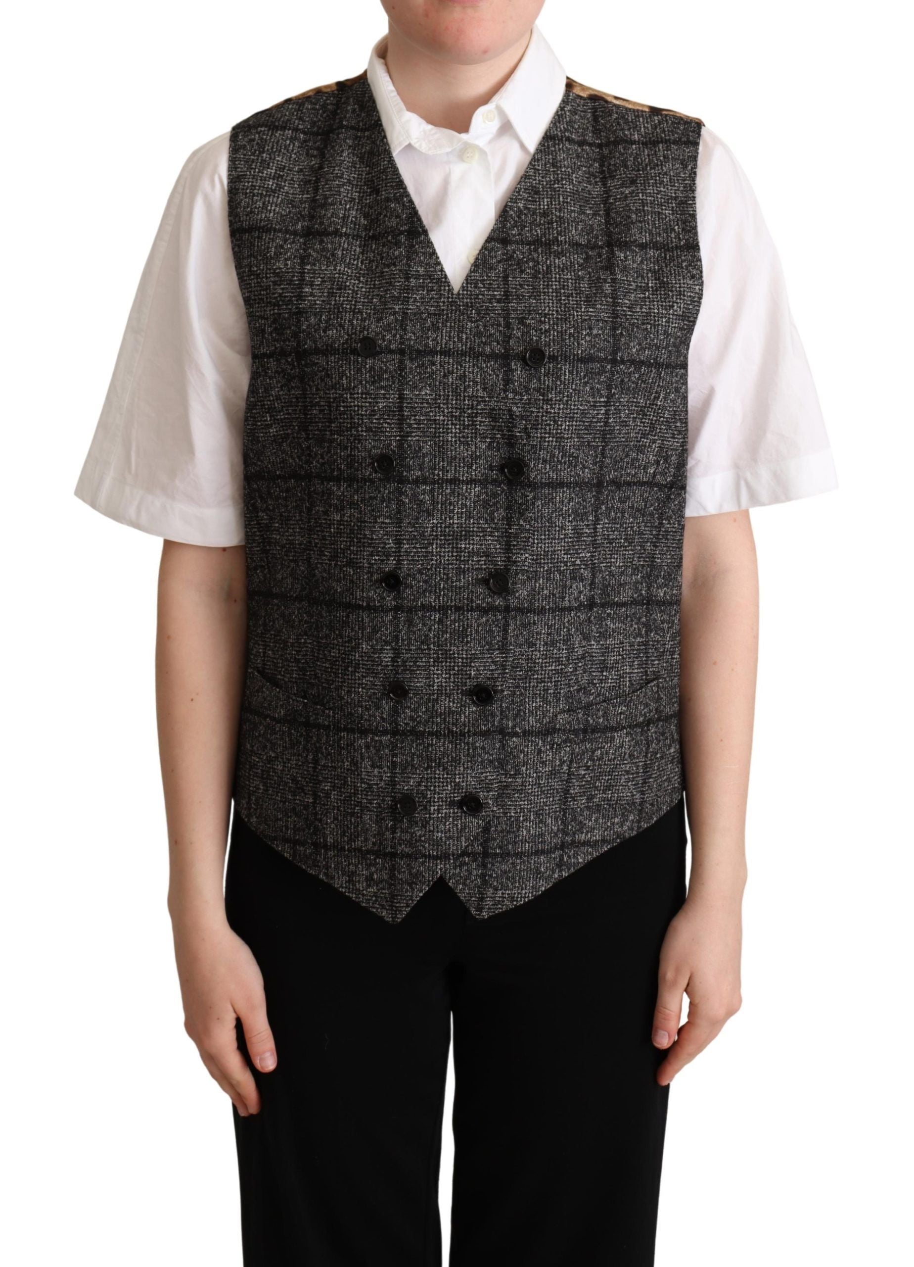 Dolce & Gabbana Grey Wool Vest with Leopard Print-1