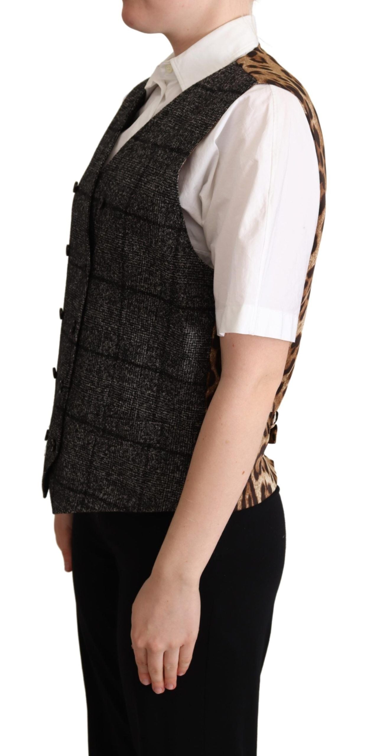 Dolce & Gabbana Grey Wool Vest with Leopard Print-2