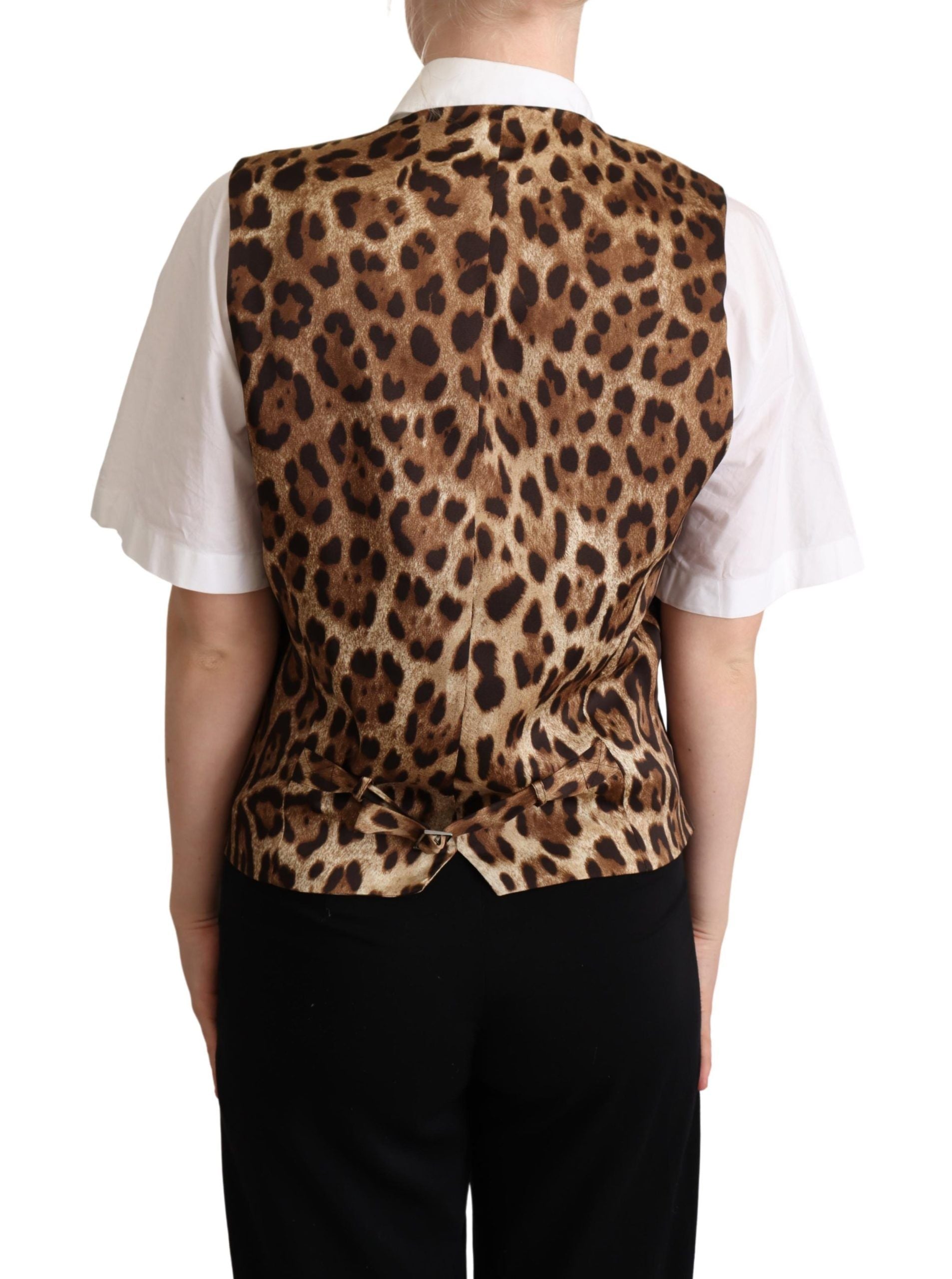 Dolce & Gabbana Grey Wool Vest with Leopard Print-3