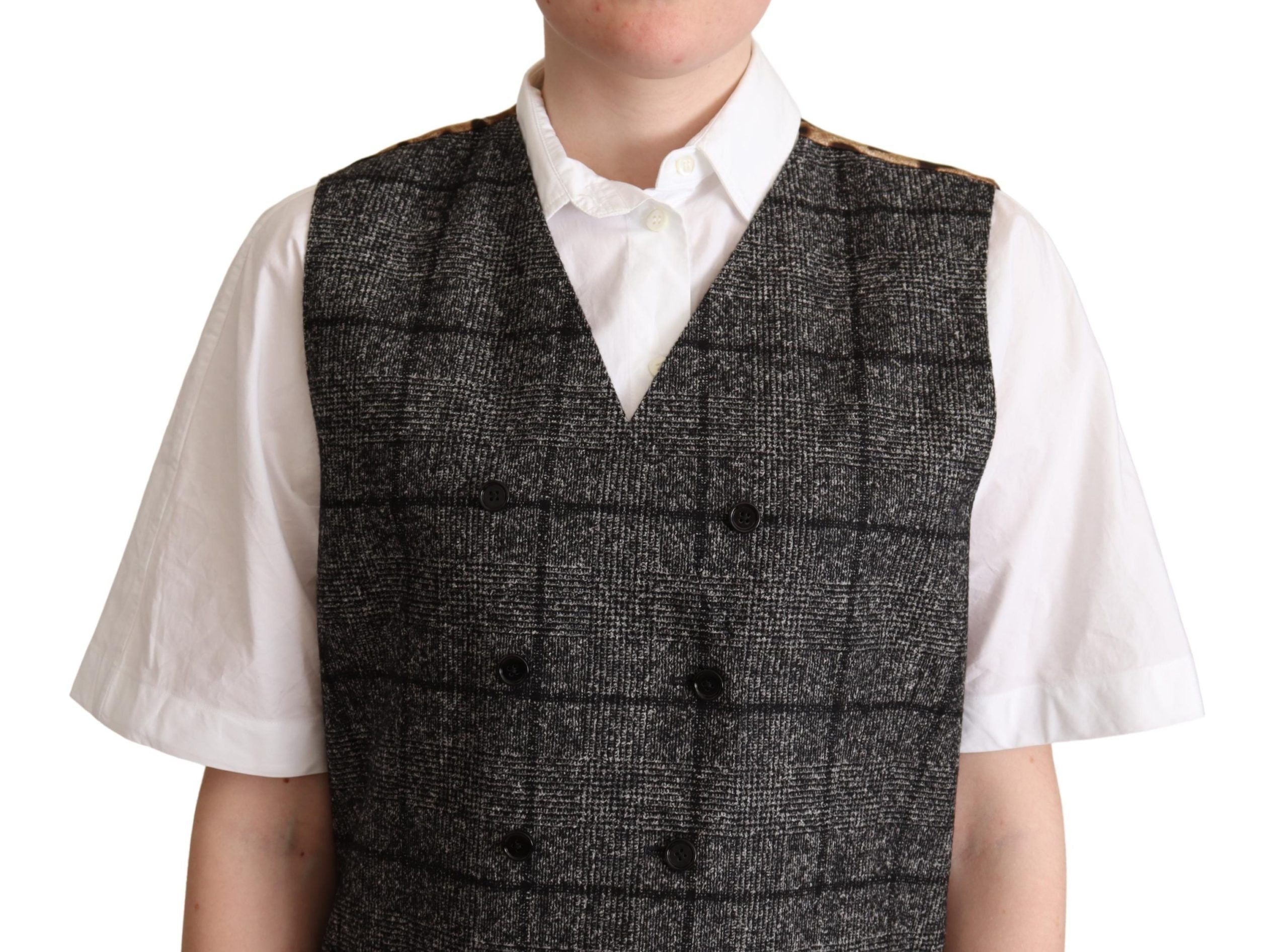 Dolce & Gabbana Grey Wool Vest with Leopard Print-4