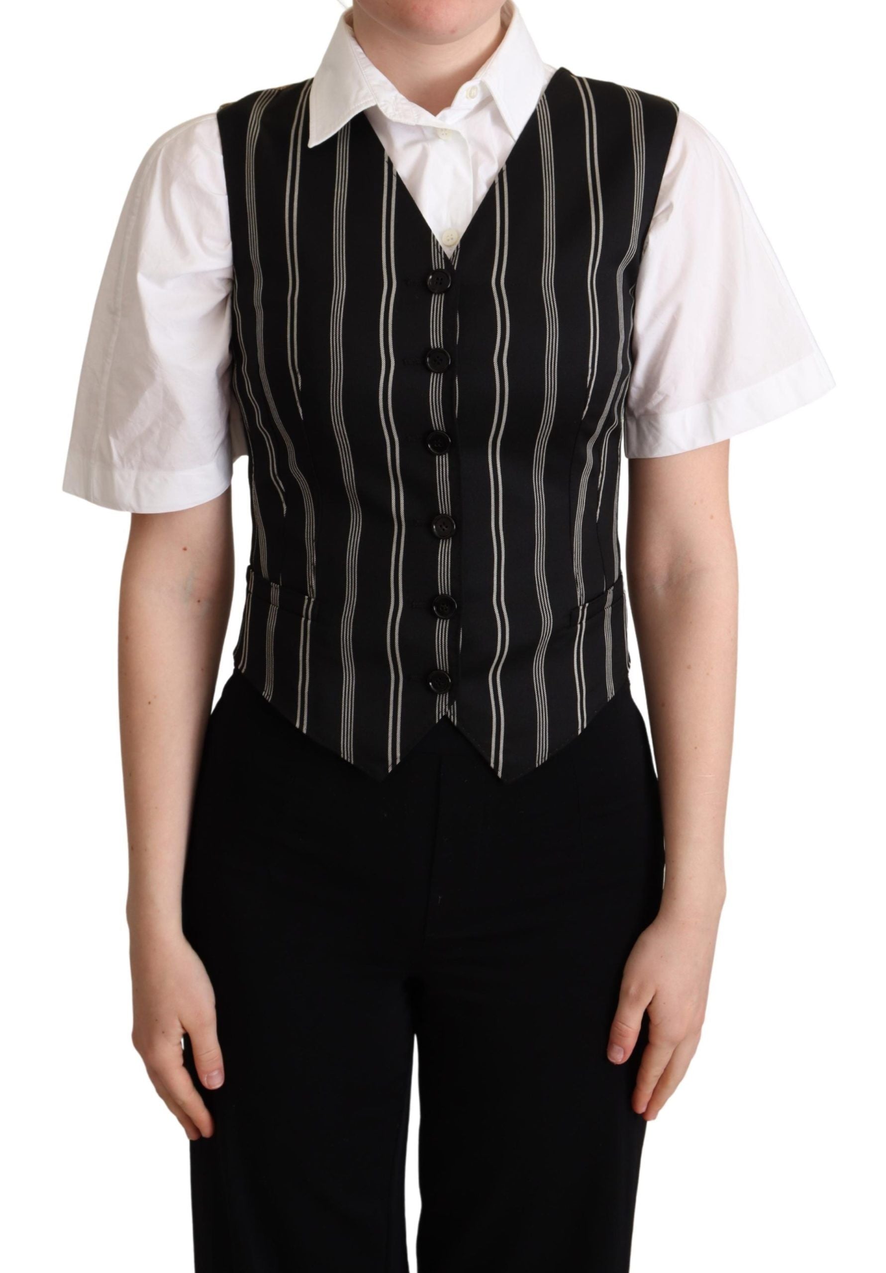 Dolce & Gabbana black striped vest with leopard print-1