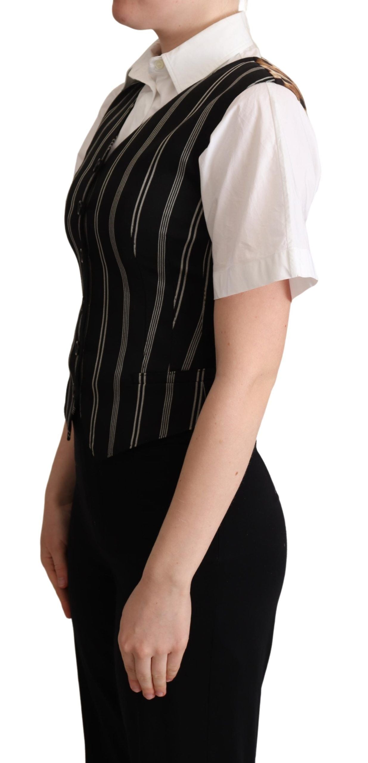 Dolce & Gabbana black striped vest with leopard print-2