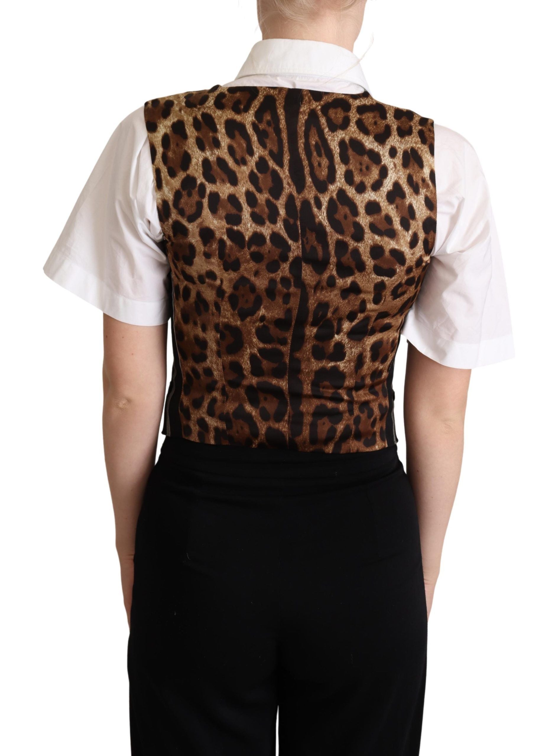 Dolce & Gabbana black striped vest with leopard print-3