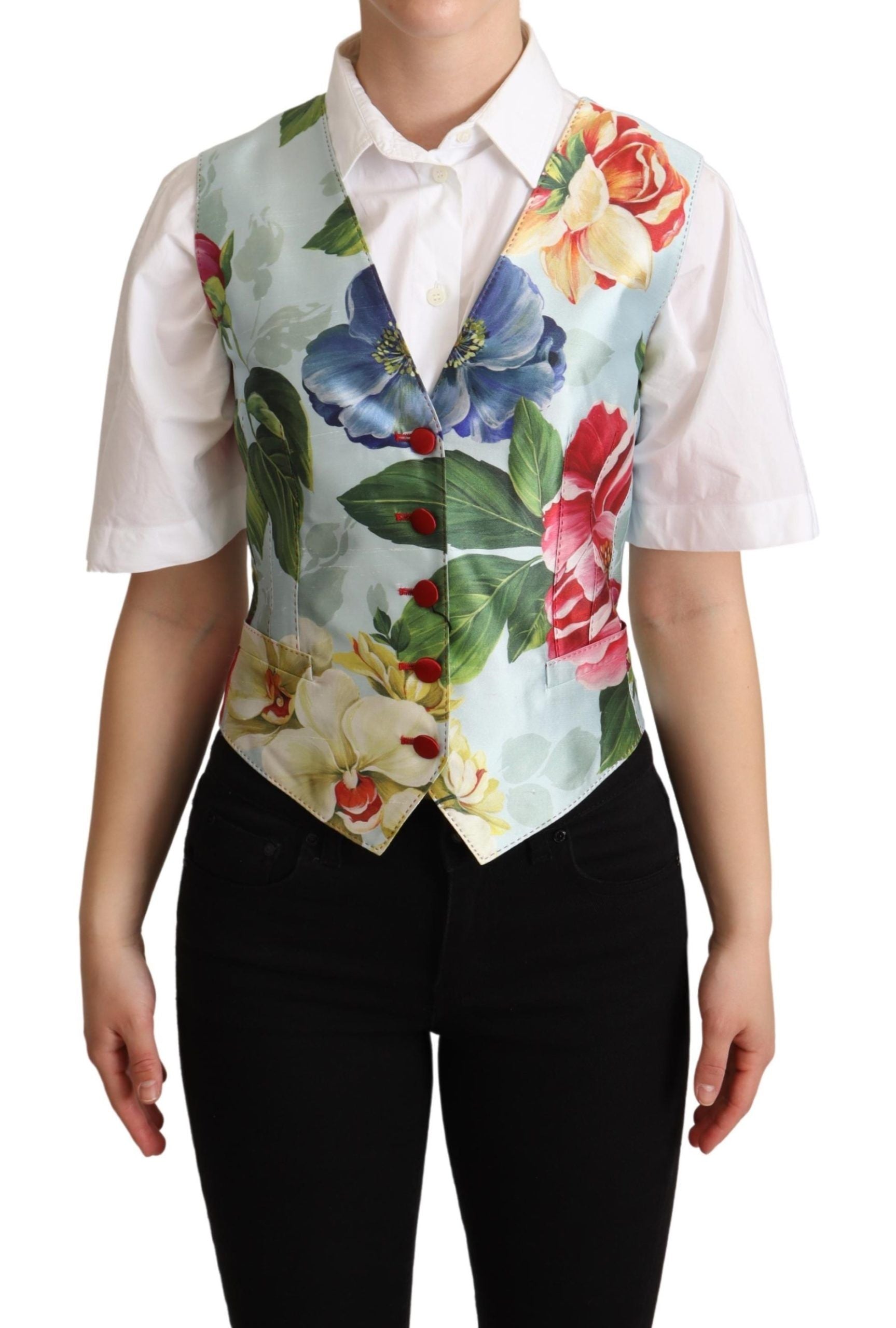 Dolce & Gabbana Mintgrüne geblümte Seidenweste-1